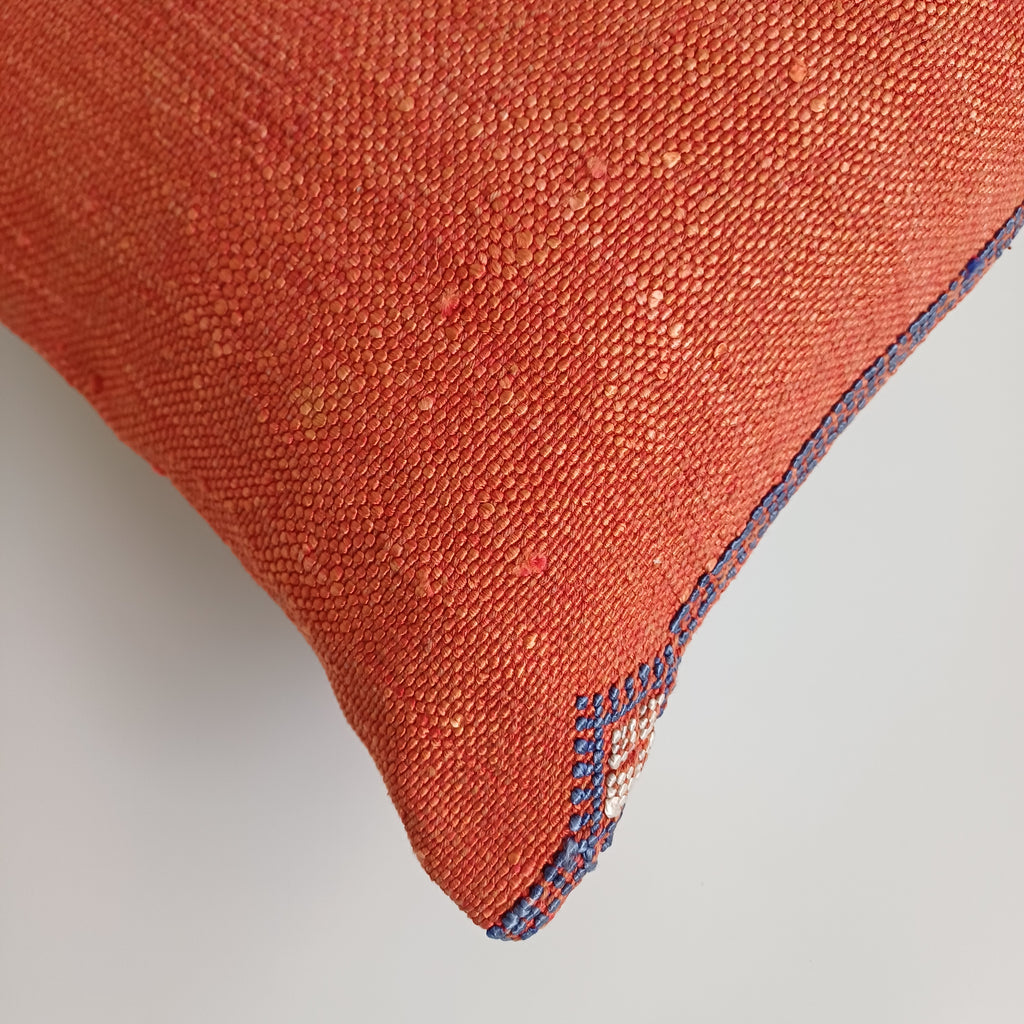 Moroccan Handmade Orange Red Cactus Silk Cushion Cover 24''x12'' / 60x30 CM