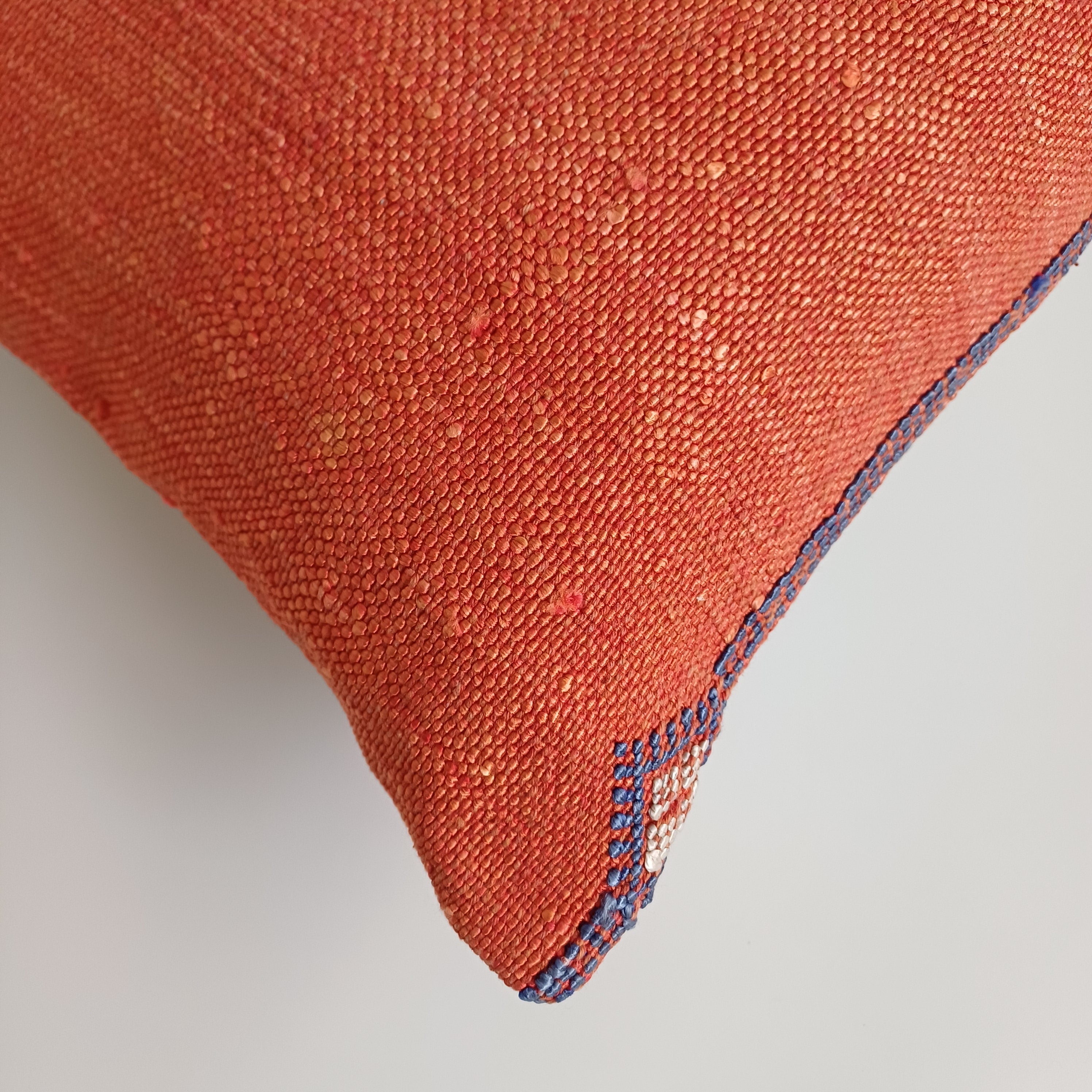 Moroccan Handmade Orange Red Cactus Silk Cushion Cover 24''x12'' / 60x30 CM