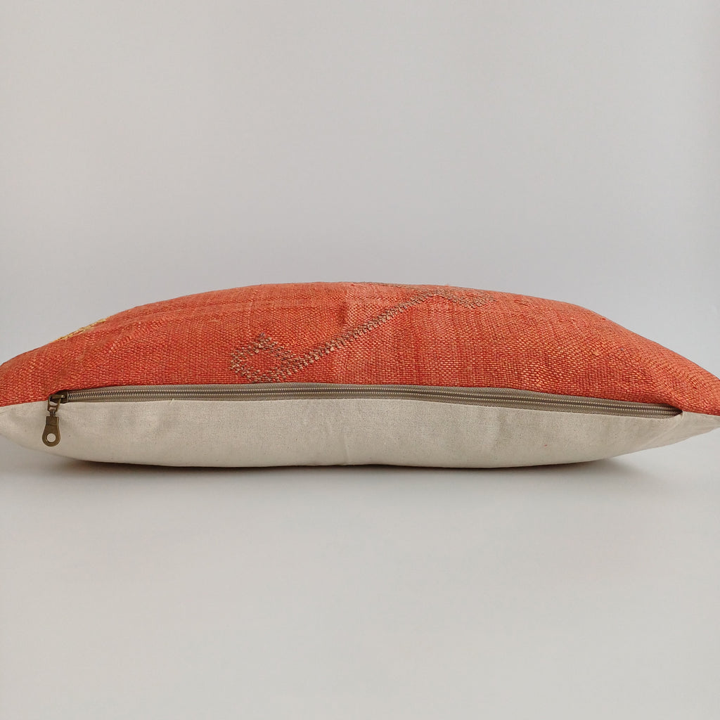 Moroccan Handmade Orange Red Cactus Silk Cushion Cover 24''x12'' / 60x30 CM