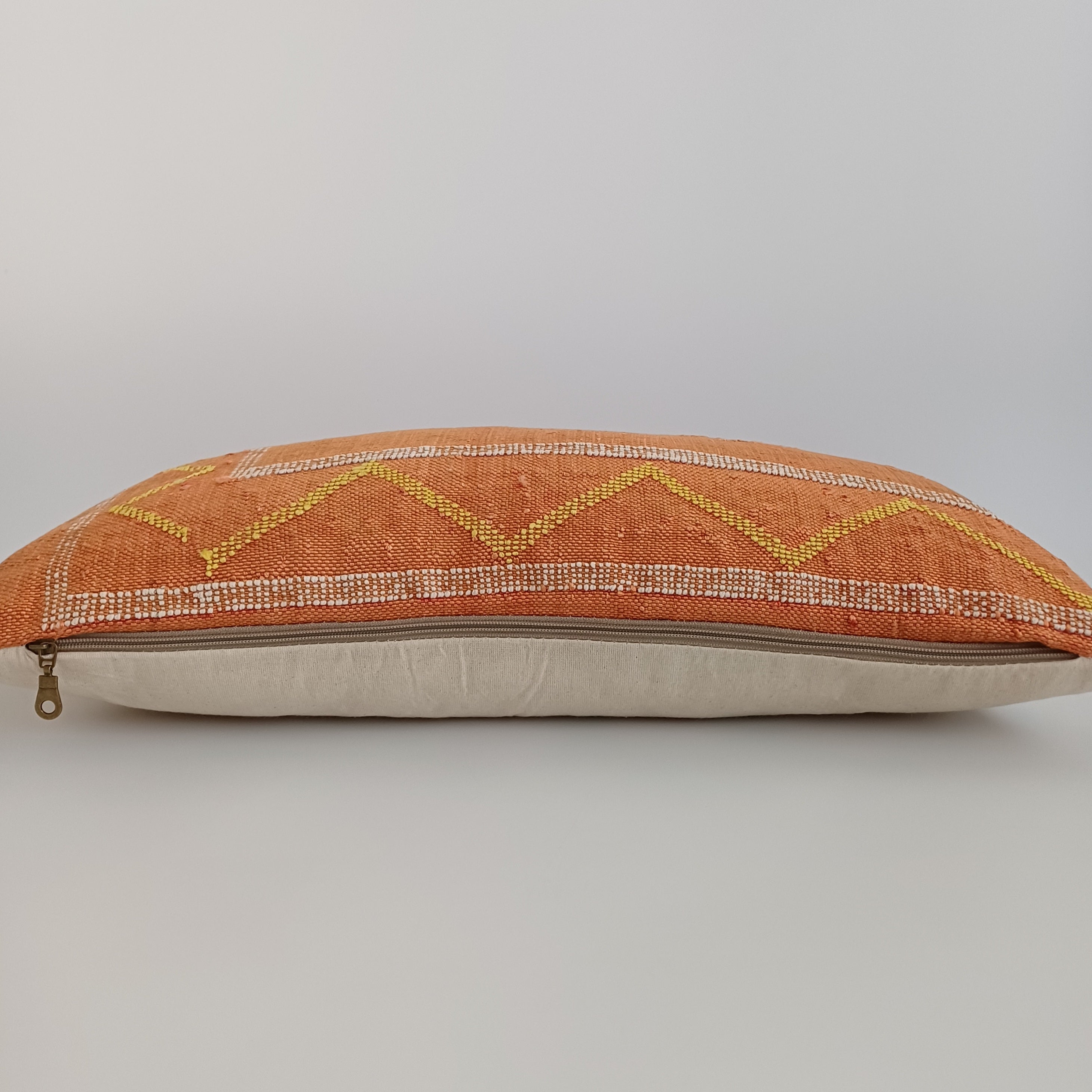 Moroccan Handmade Sunset Orange Cactus Silk Cushion Cover 24''x12'' / 60x30 CM