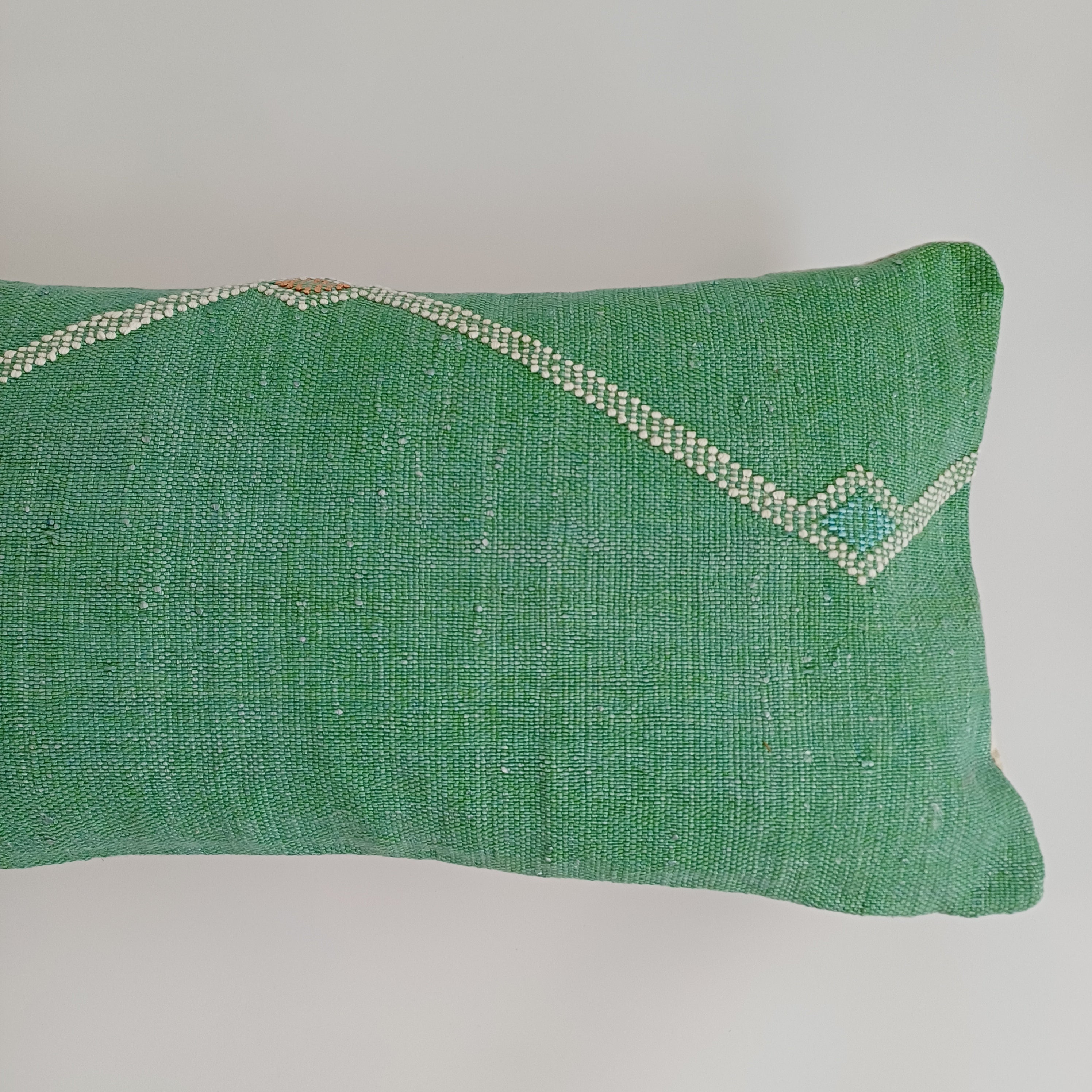Moroccan Handmade Green Cactus Silk Cushion Cover 24''x12'' / 60x30 CM