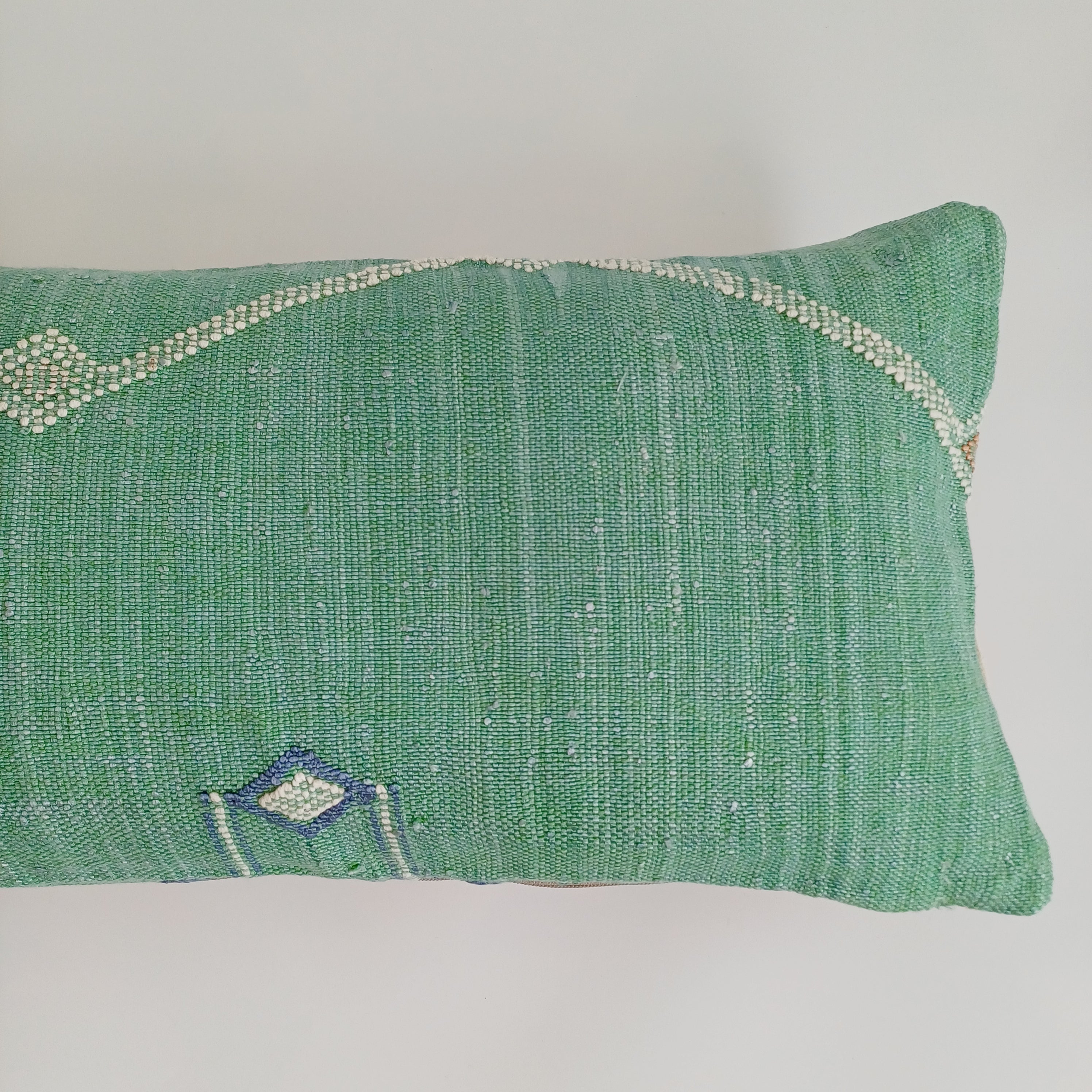 Moroccan Handmade Sage Green Cactus Silk Cushion Cover 24''x12'' / 60x30 CM
