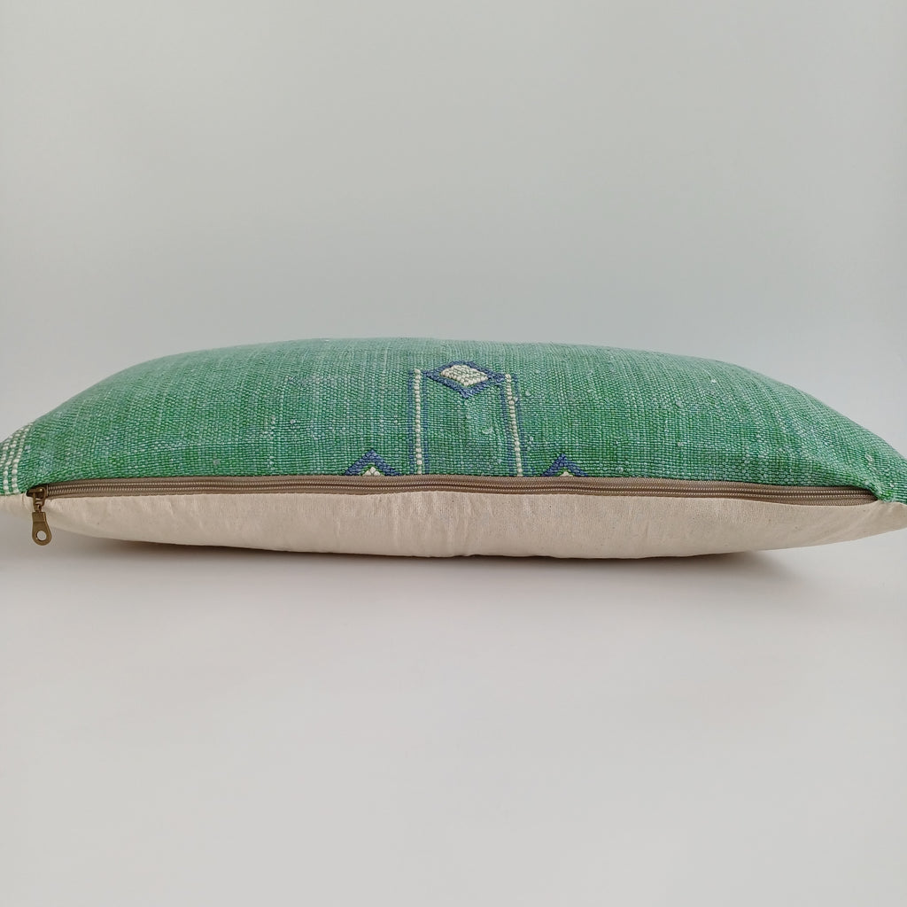 Moroccan Handmade Sage Green Cactus Silk Cushion Cover 24''x12'' / 60x30 CM