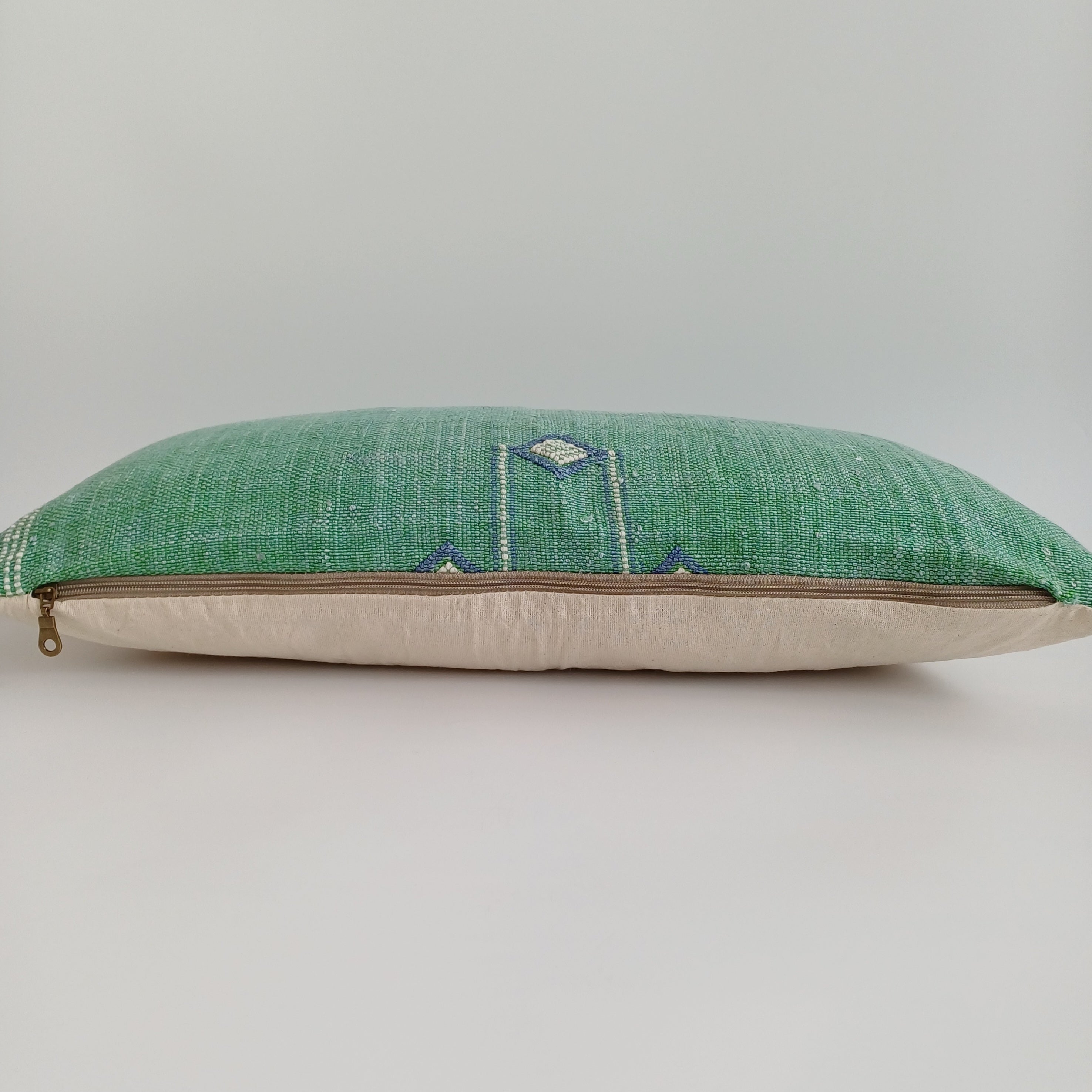 Moroccan Handmade Sage Green Cactus Silk Cushion Cover 24''x12'' / 60x30 CM