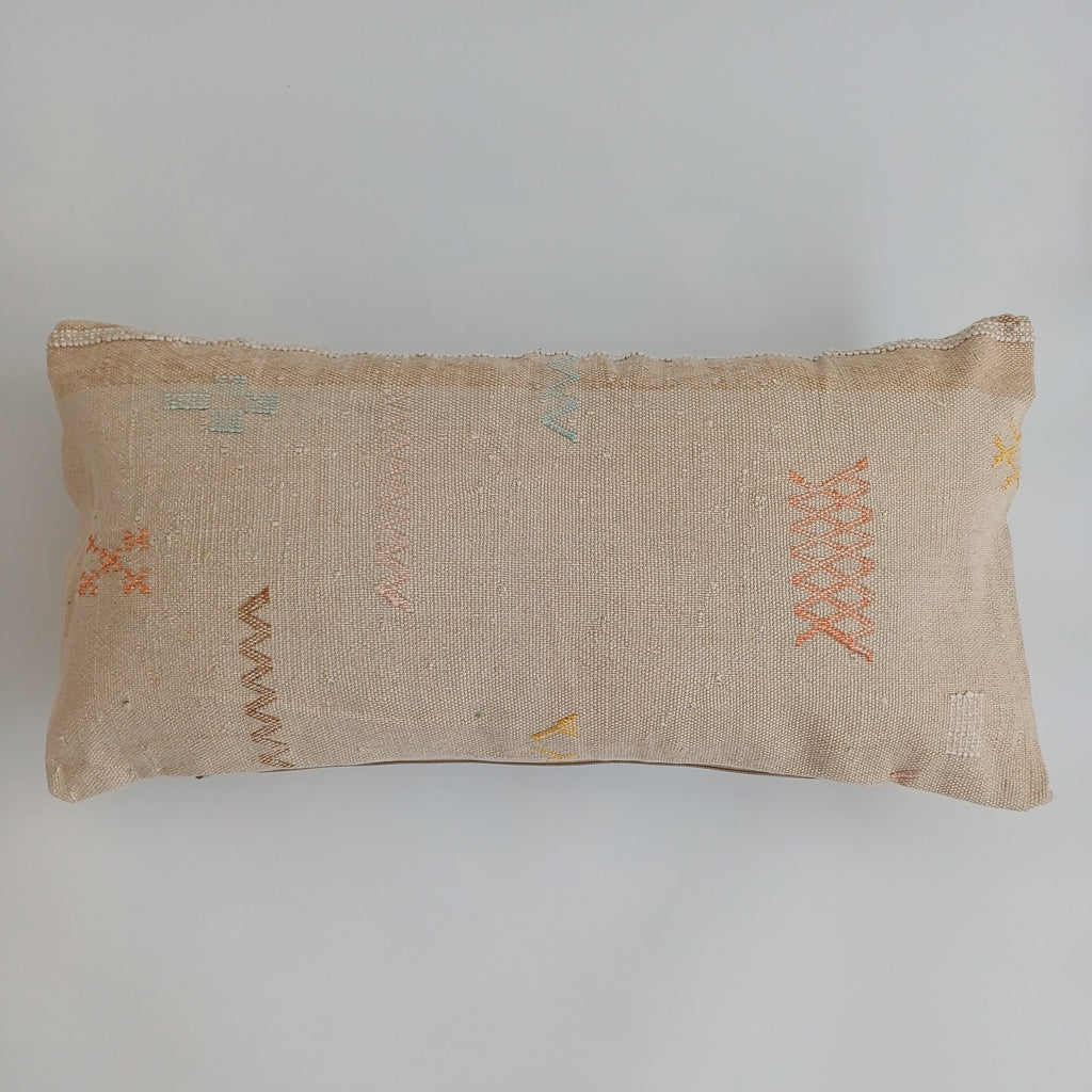 Moroccan Handmade Oatmeal Cactus Silk Cushion Cover 24''x12'' / 60x30 CM