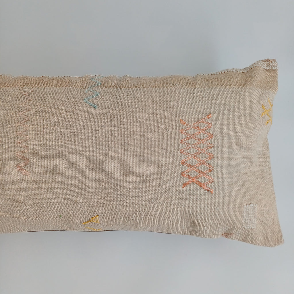 Moroccan Handmade Oatmeal Cactus Silk Cushion Cover 24''x12'' / 60x30 CM