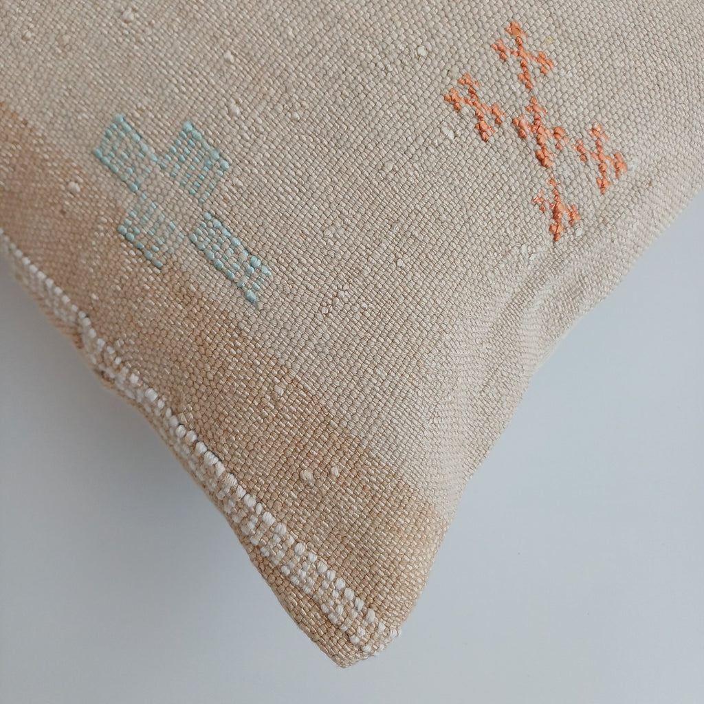 Moroccan Handmade Oatmeal Cactus Silk Cushion Cover 24''x12'' / 60x30 CM