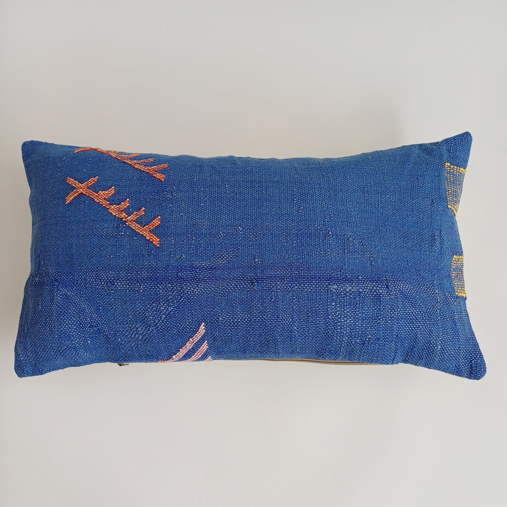 Moroccan Handmade Royal Blue Cactus Silk Cushion Cover 24''x12'' / 60x30 CM