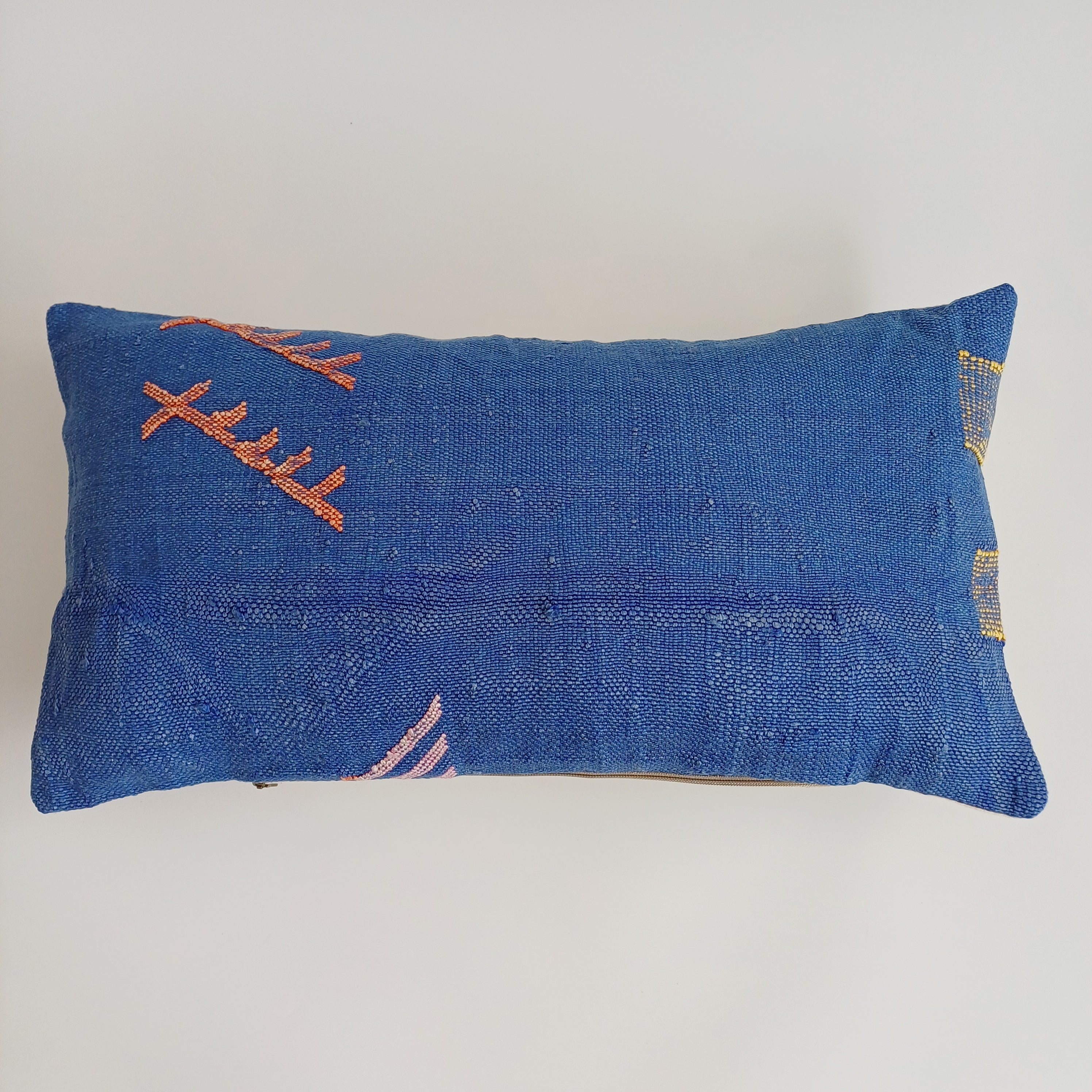 Moroccan Handmade Royal Blue Cactus Silk Cushion Cover 24''x12'' / 60x30 CM