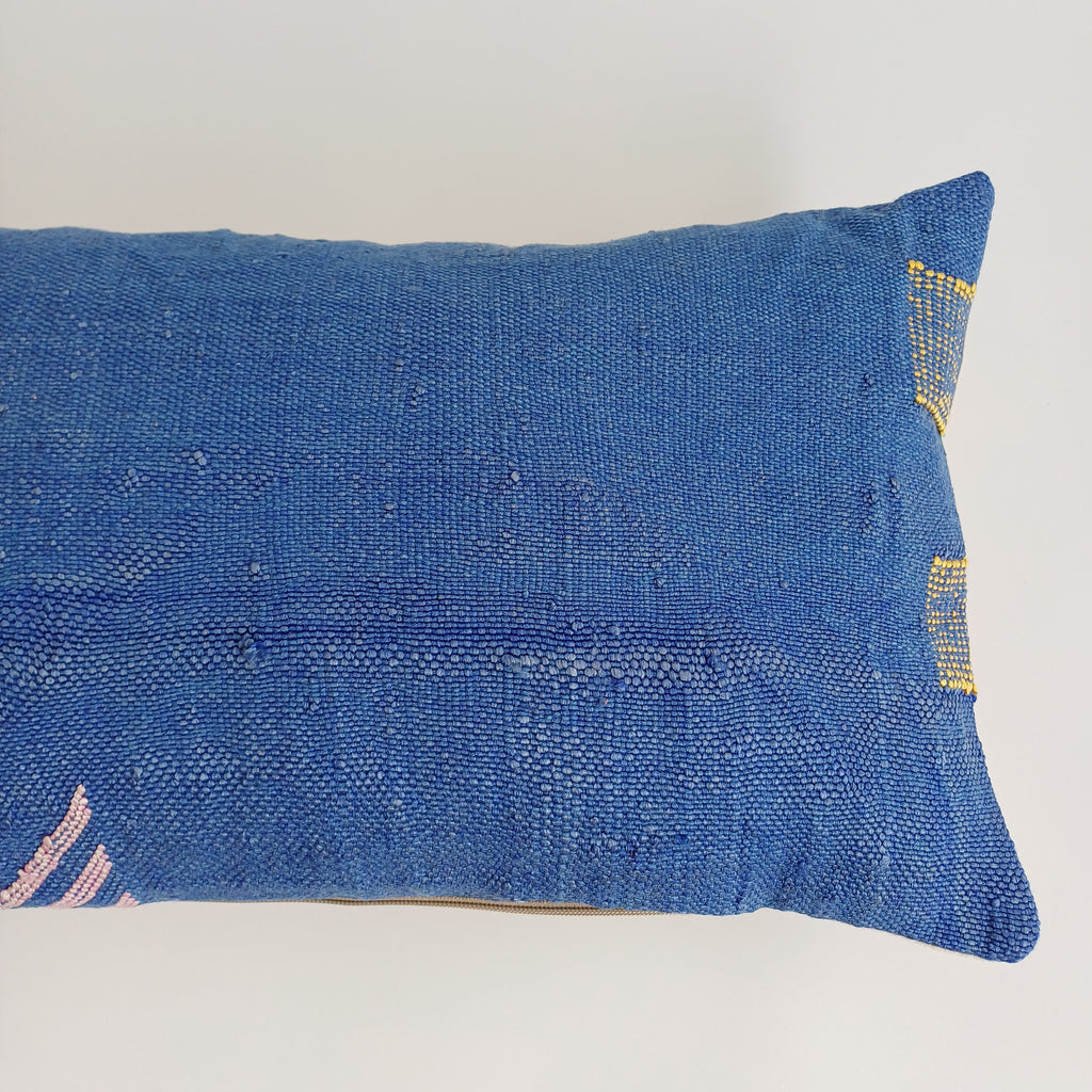 Moroccan Handmade Royal Blue Cactus Silk Cushion Cover 24''x12'' / 60x30 CM