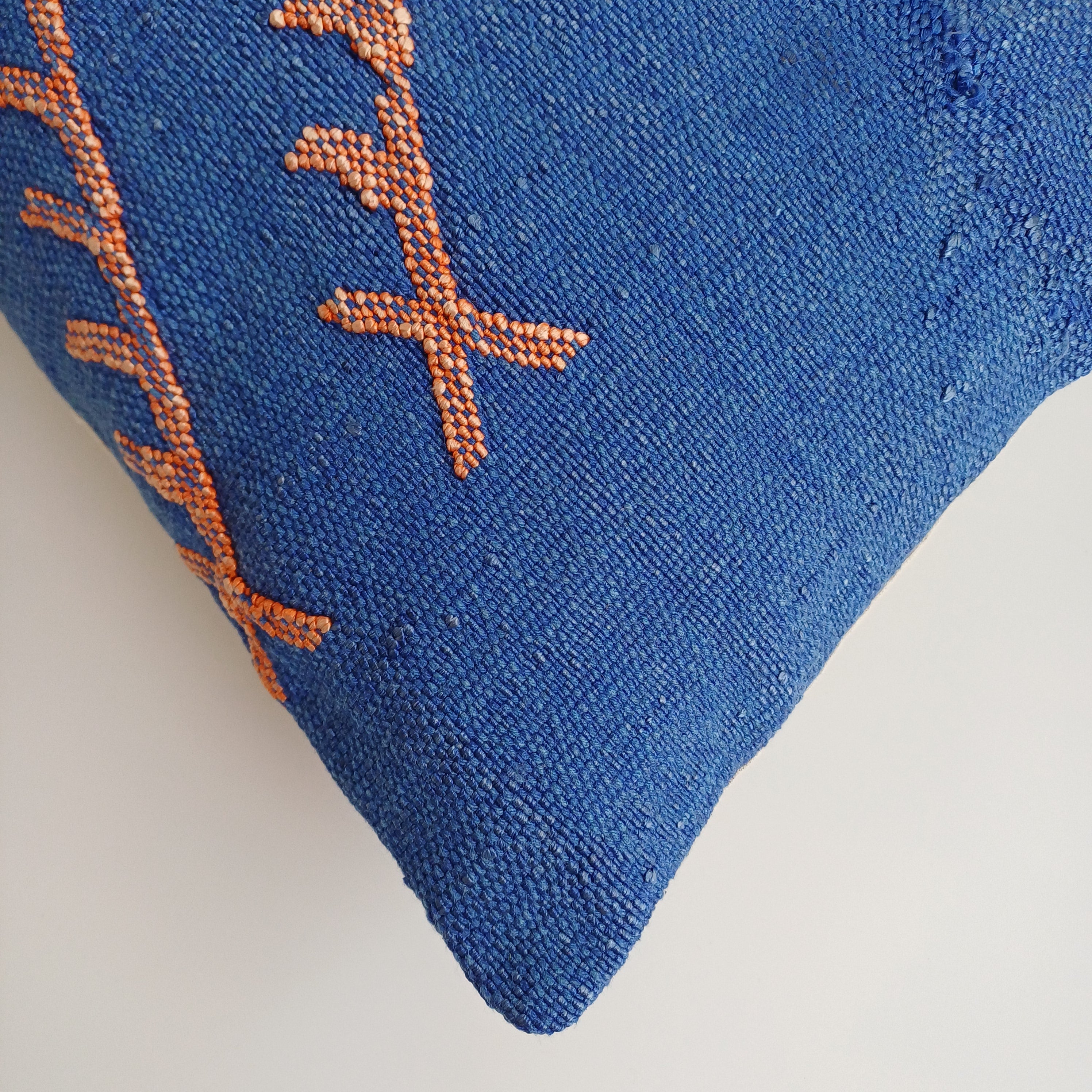Moroccan Handmade Royal Blue Cactus Silk Cushion Cover 24''x12'' / 60x30 CM