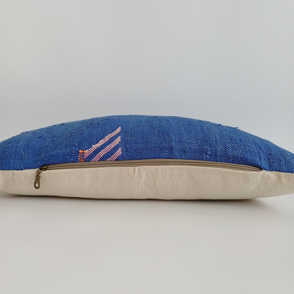 Moroccan Handmade Royal Blue Cactus Silk Cushion Cover 24''x12'' / 60x30 CM