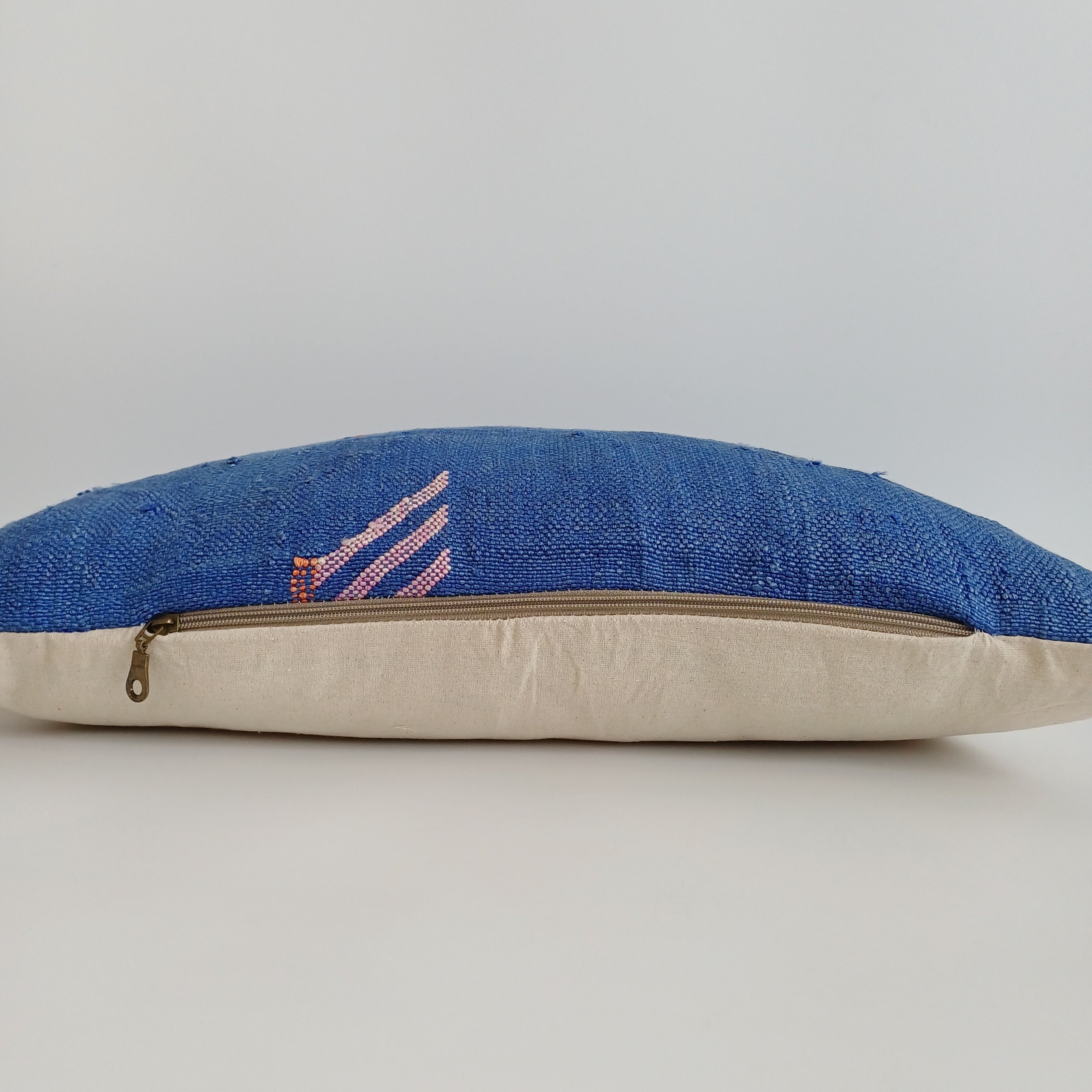 Moroccan Handmade Royal Blue Cactus Silk Cushion Cover 24''x12'' / 60x30 CM