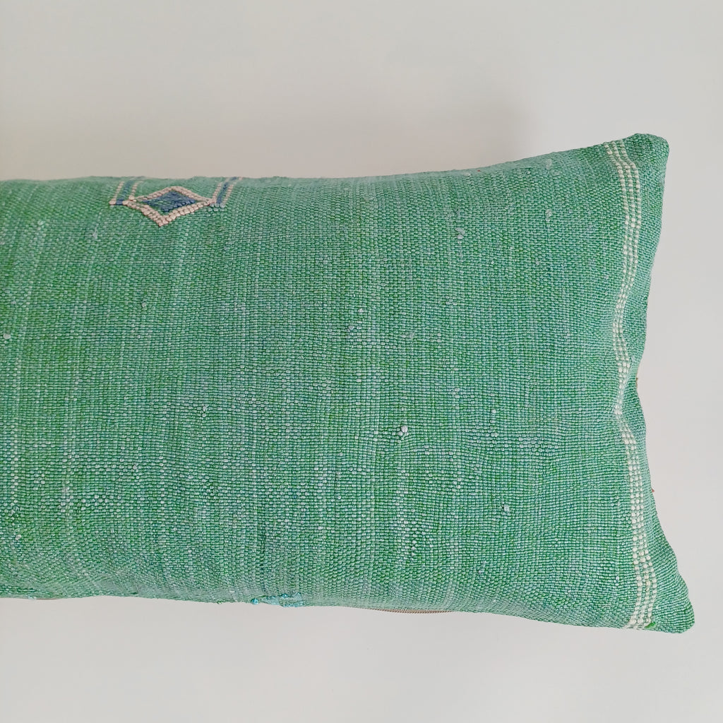 Moroccan Handmade Sage Green Cactus Silk Cushion Cover 24''x12'' / 60x30 CM