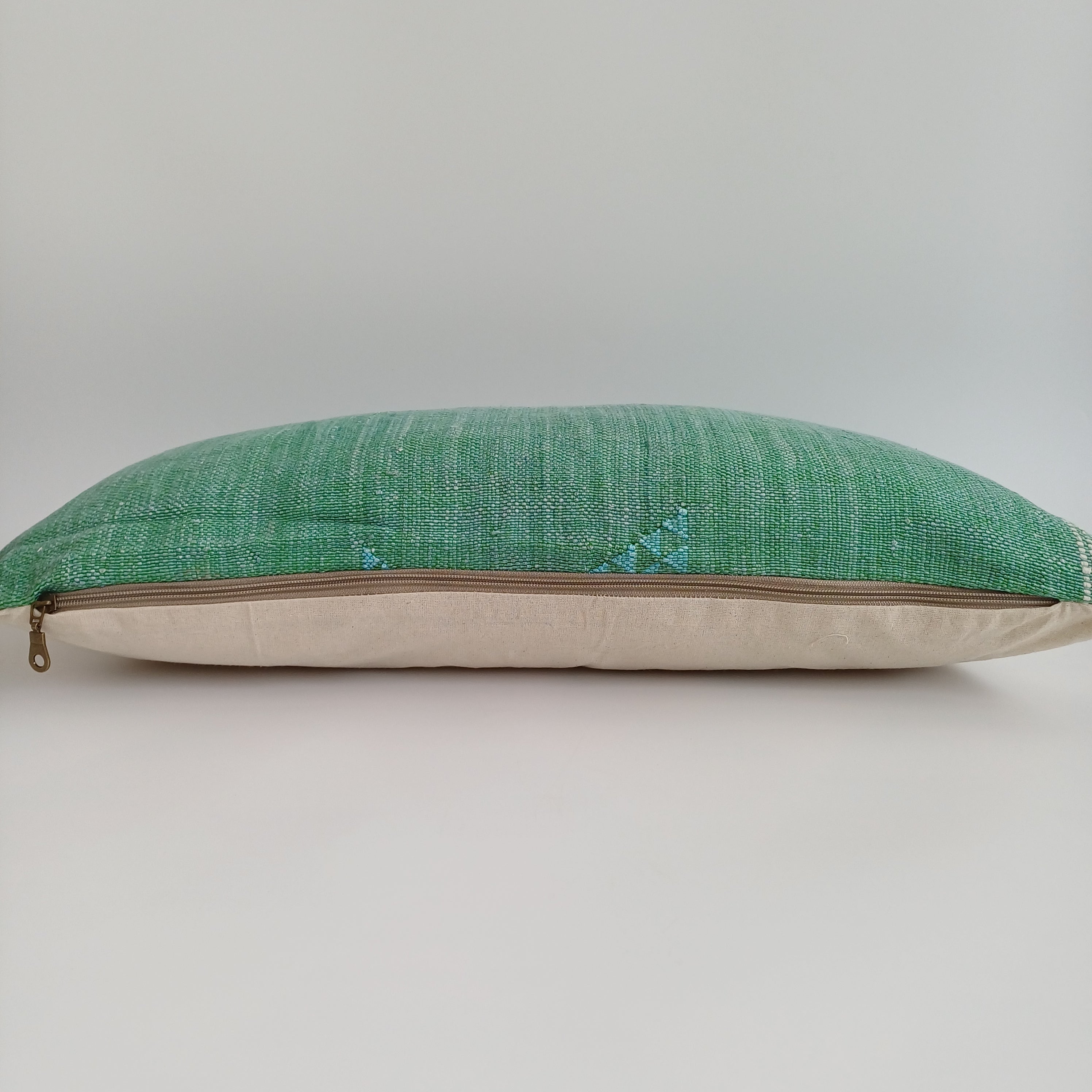 Moroccan Handmade Sage Green Cactus Silk Cushion Cover 24''x12'' / 60x30 CM