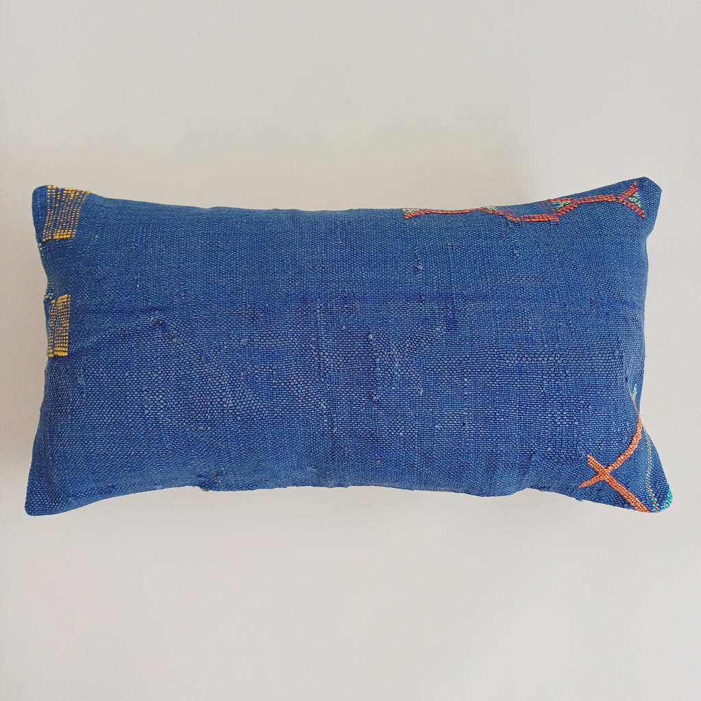 Moroccan Handmade Royal Blue Cactus Silk Cushion Cover 24''x12'' / 60x30 CM