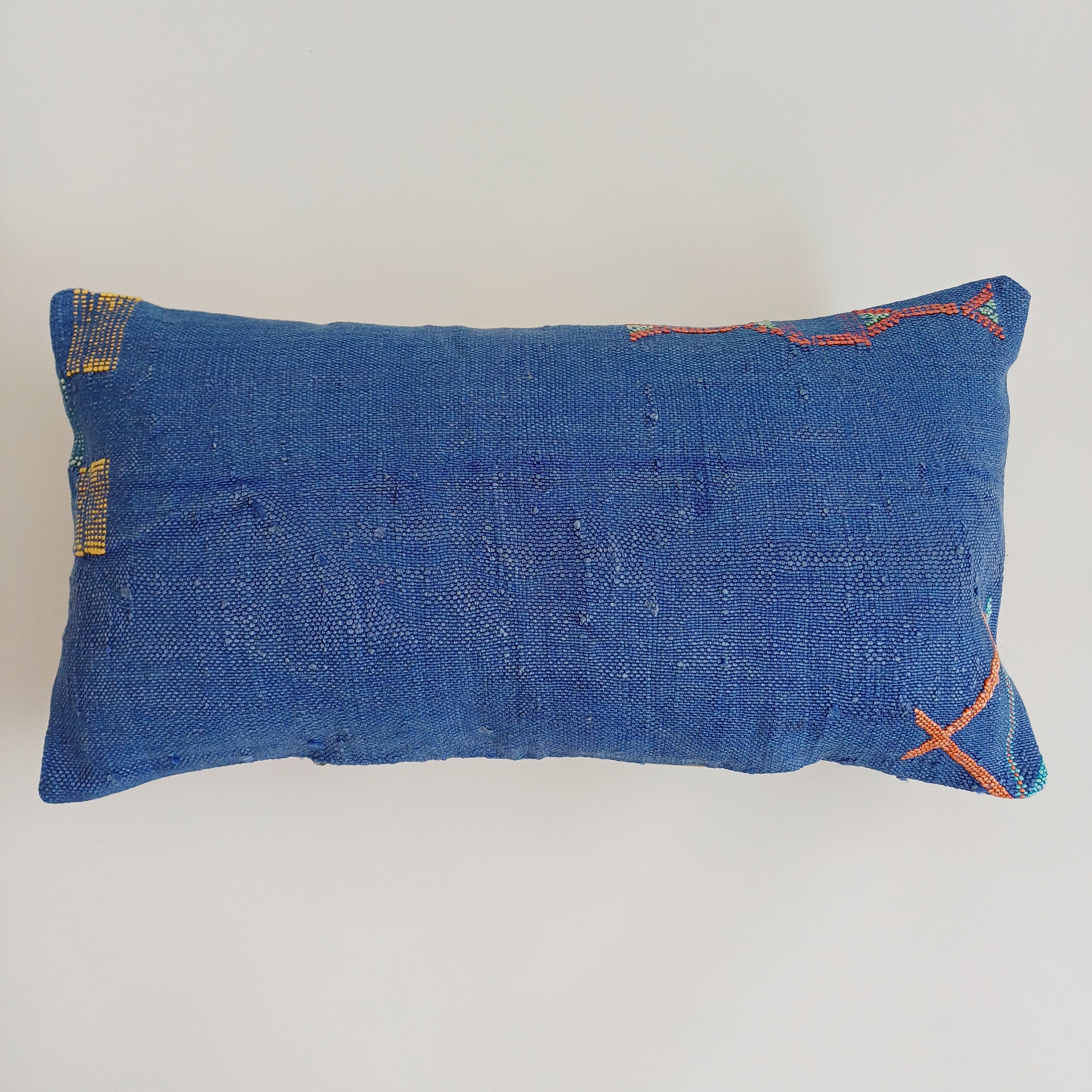 Moroccan Handmade Royal Blue Cactus Silk Cushion Cover 24''x12'' / 60x30 CM