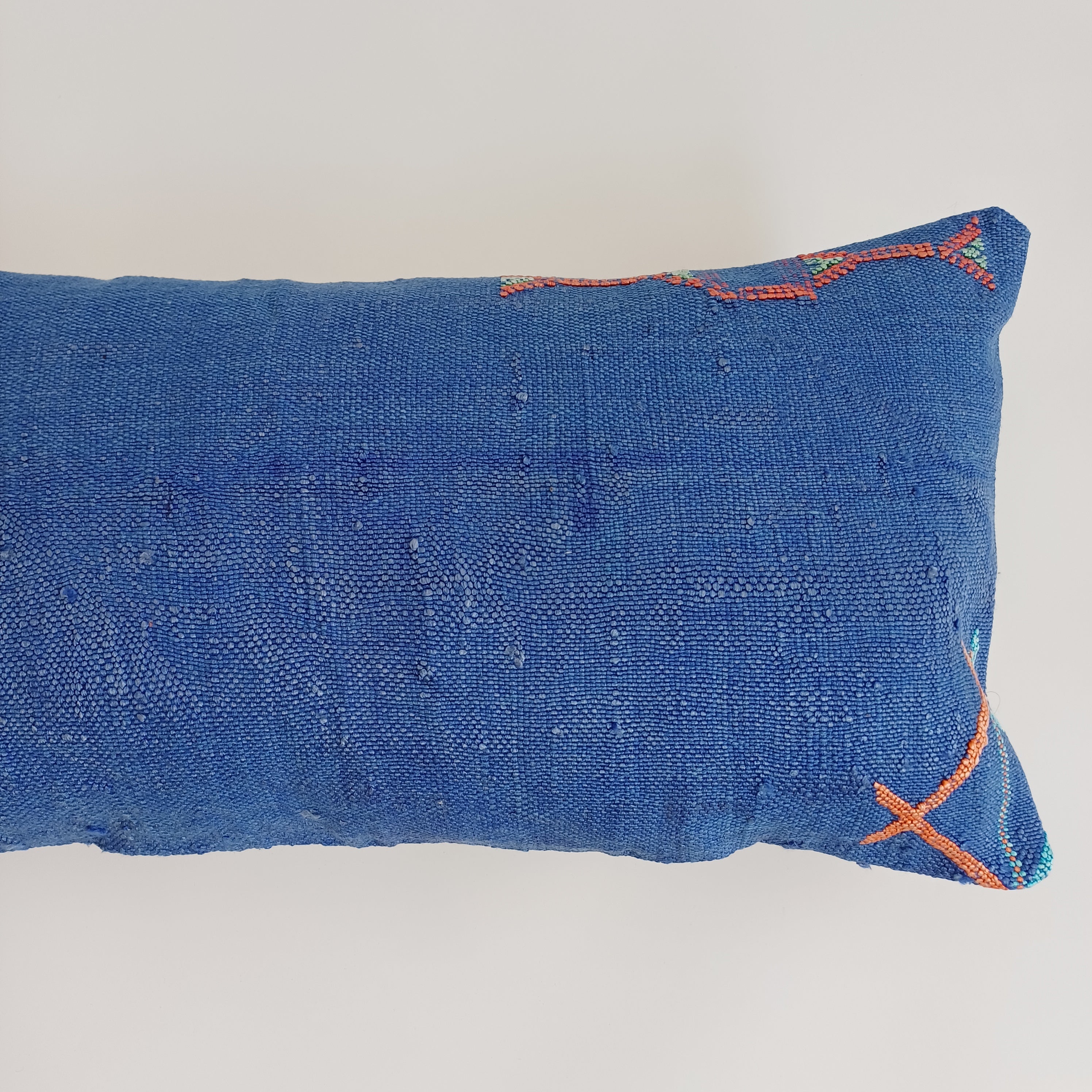 Moroccan Handmade Royal Blue Cactus Silk Cushion Cover 24''x12'' / 60x30 CM