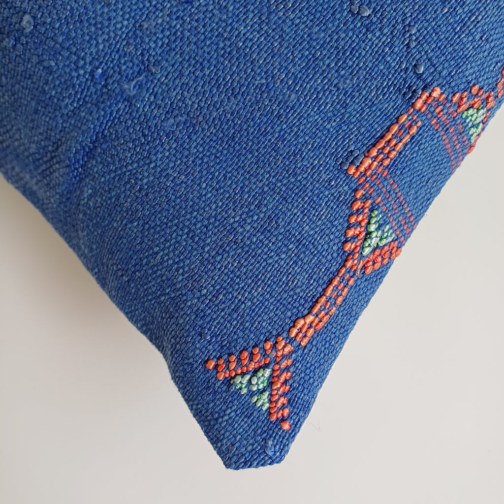 Moroccan Handmade Royal Blue Cactus Silk Cushion Cover 24''x12'' / 60x30 CM