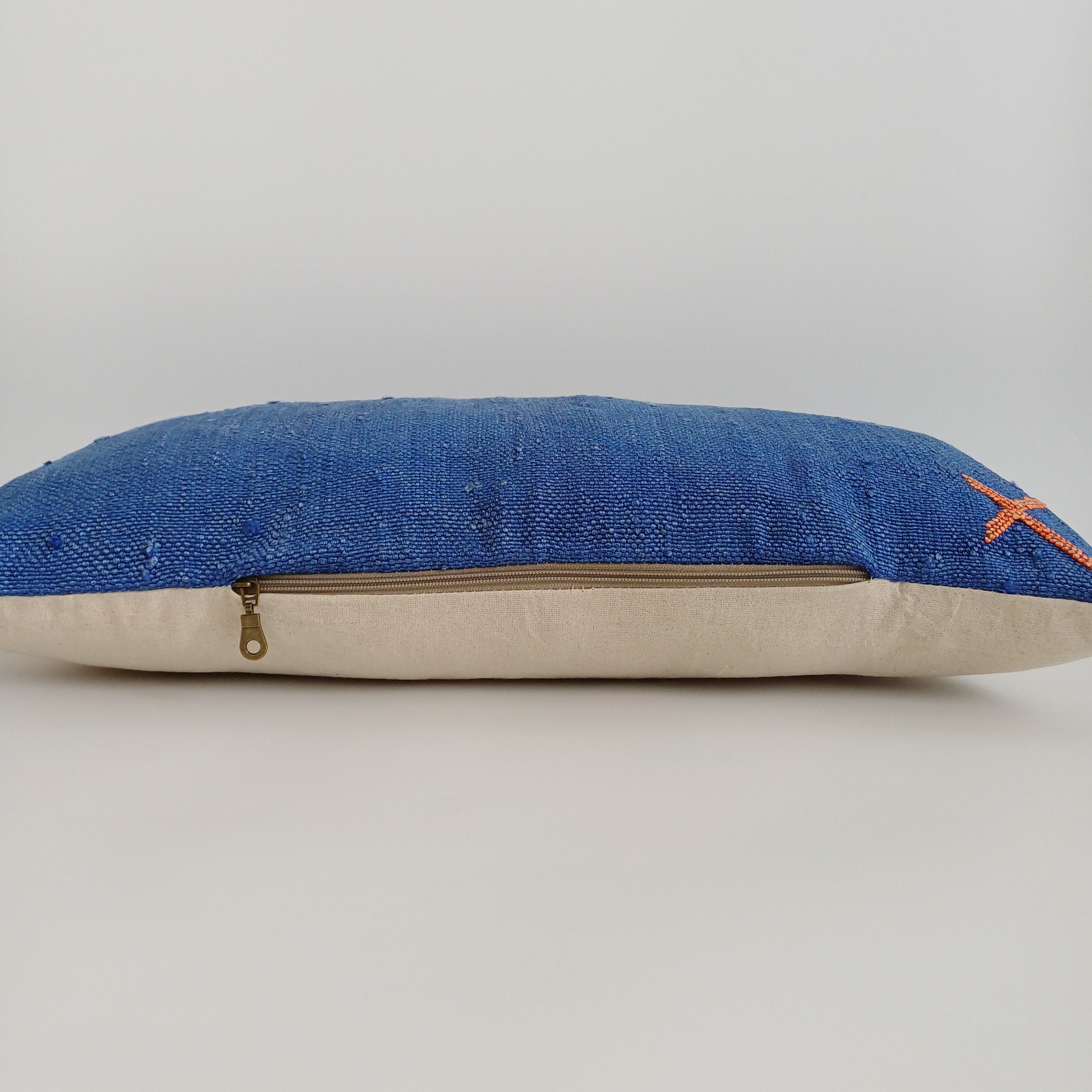 Moroccan Handmade Royal Blue Cactus Silk Cushion Cover 24''x12'' / 60x30 CM