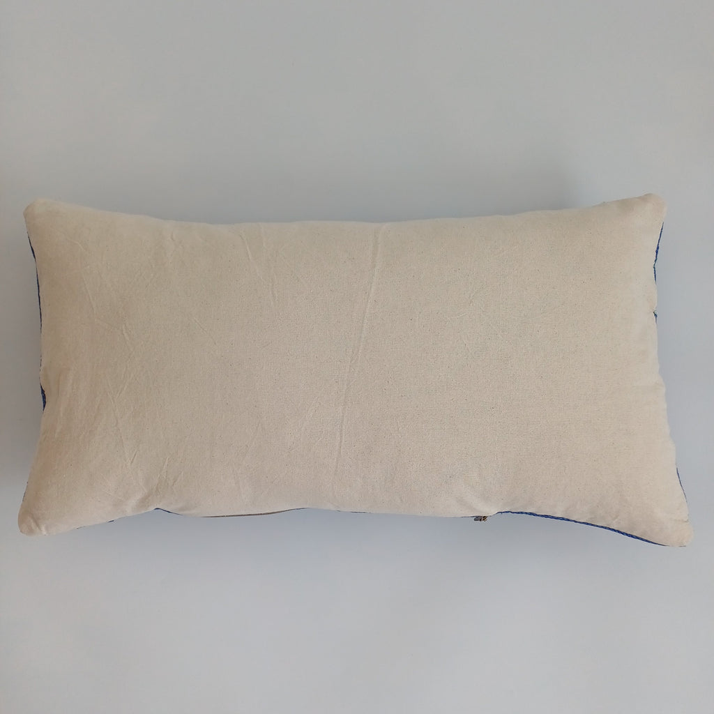 Moroccan Handmade Royal Blue Cactus Silk Cushion Cover 24''x12'' / 60x30 CM