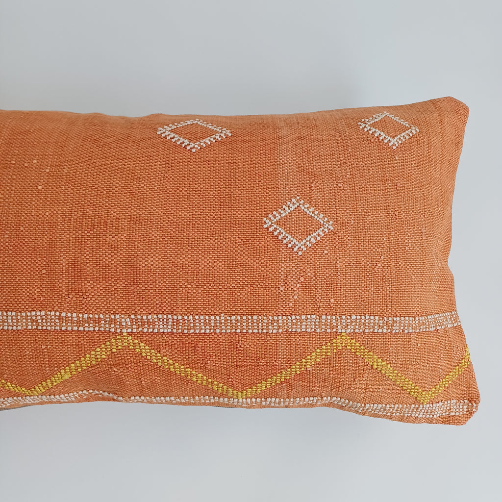 Moroccan Handmade Sunset Orange Cactus Silk Cushion Cover 24''x12'' / 60x30 CM