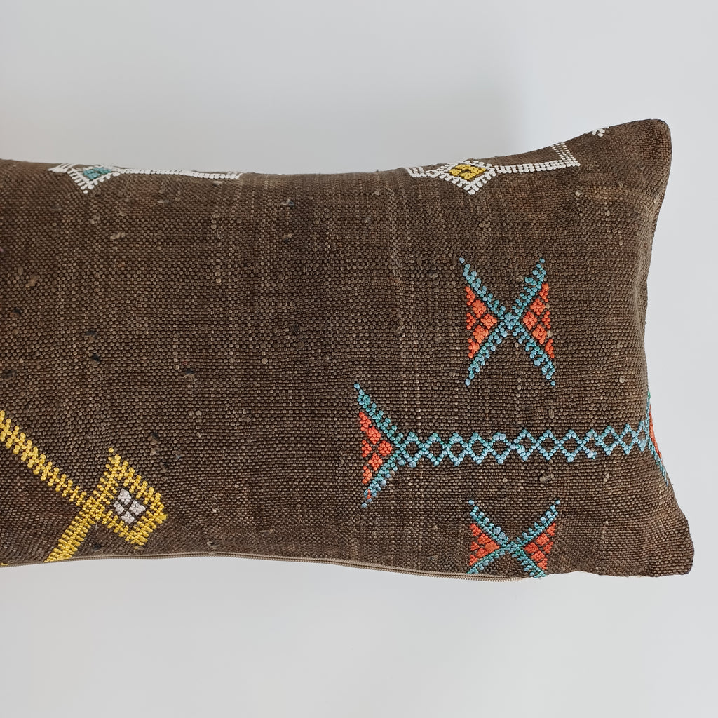 Moroccan Handmade Charcoal Brown Cactus Silk Cushion Cover 24''x12'' / 60x30 CM