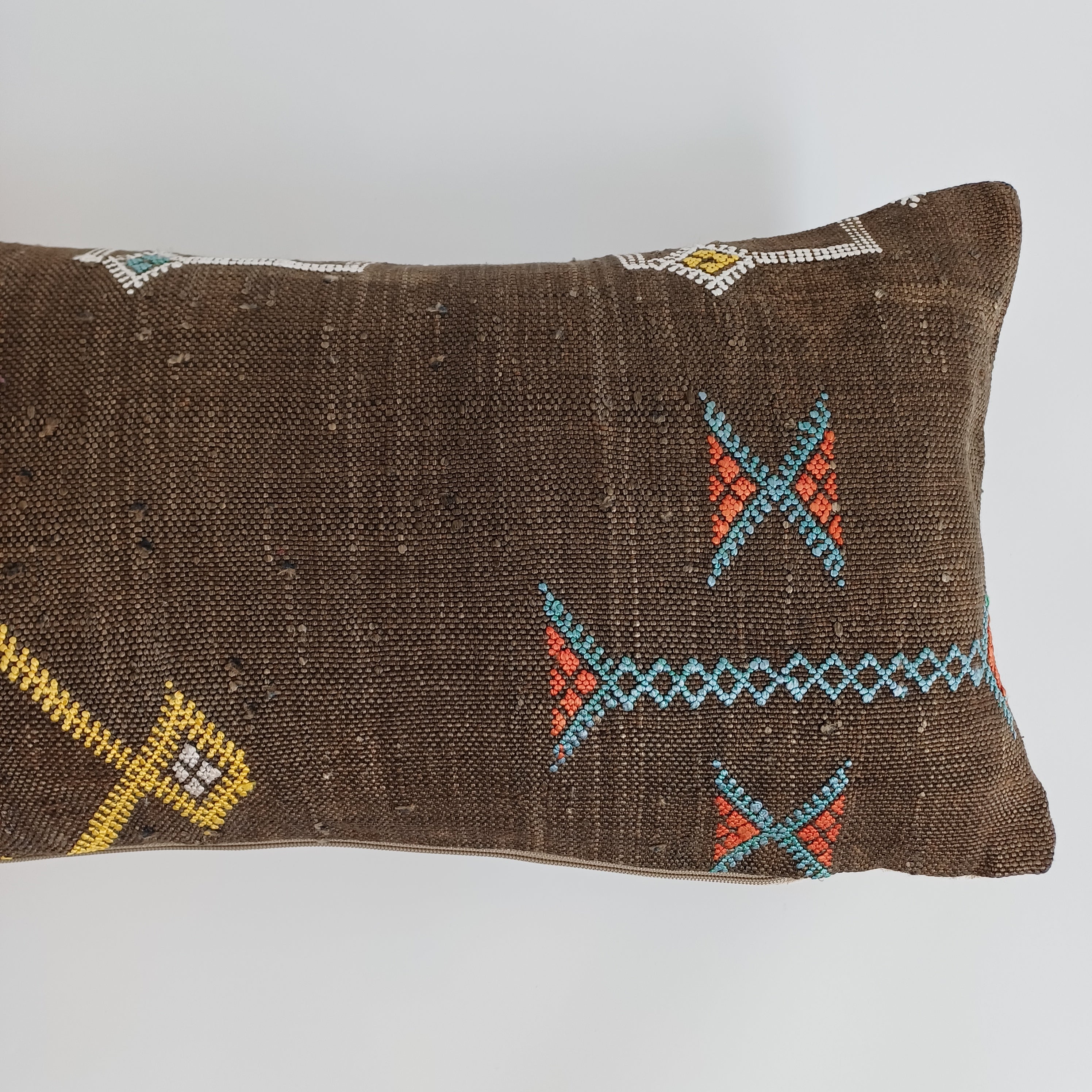 Moroccan Handmade Charcoal Brown Cactus Silk Cushion Cover 24''x12'' / 60x30 CM