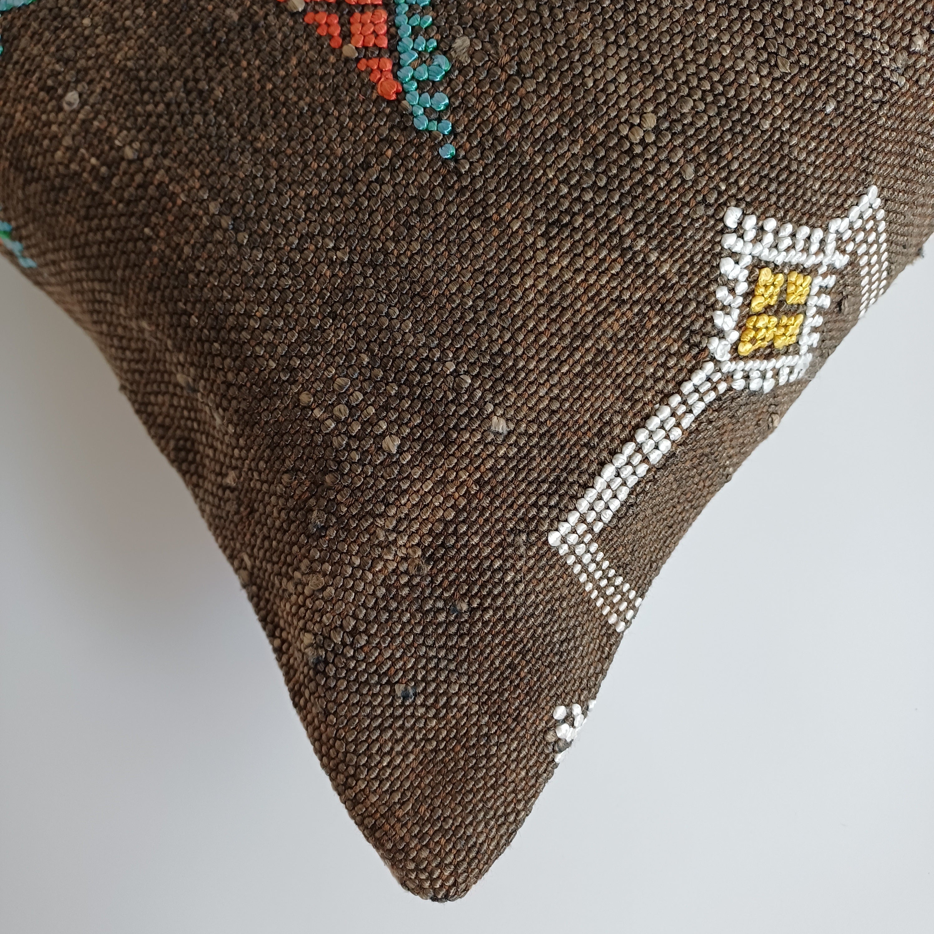 Moroccan Handmade Charcoal Brown Cactus Silk Cushion Cover 24''x12'' / 60x30 CM