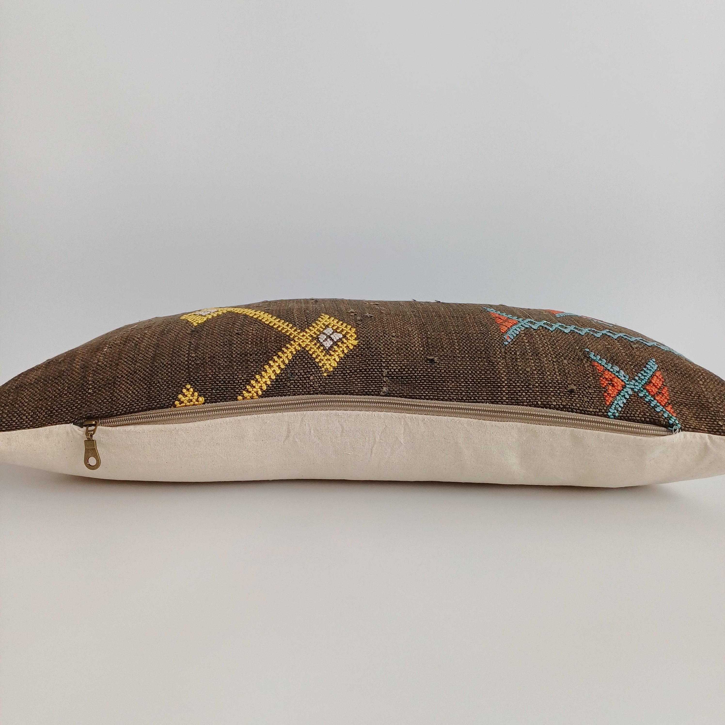 Moroccan Handmade Charcoal Brown Cactus Silk Cushion Cover 24''x12'' / 60x30 CM