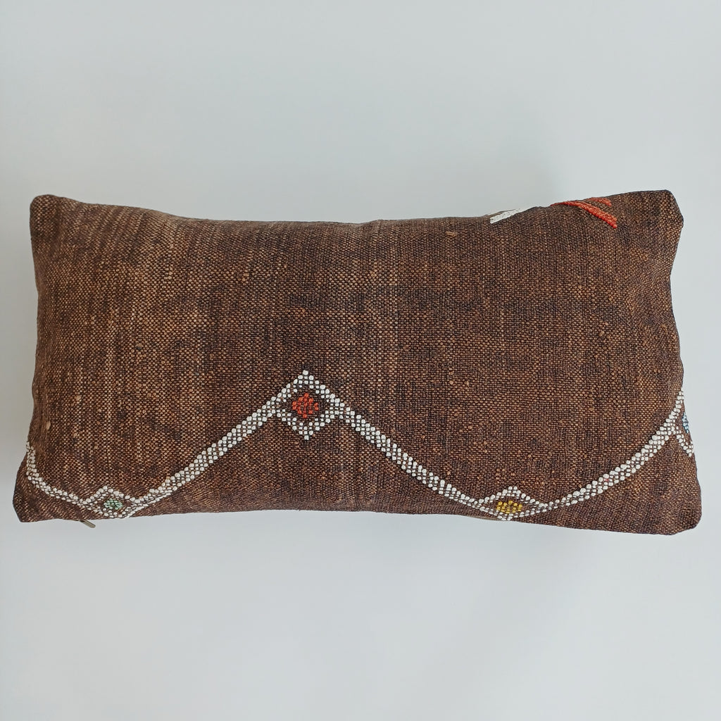 Moroccan Handmade Charcoal Brown Cactus Silk Cushion Cover 24''x12'' / 60x30 CM
