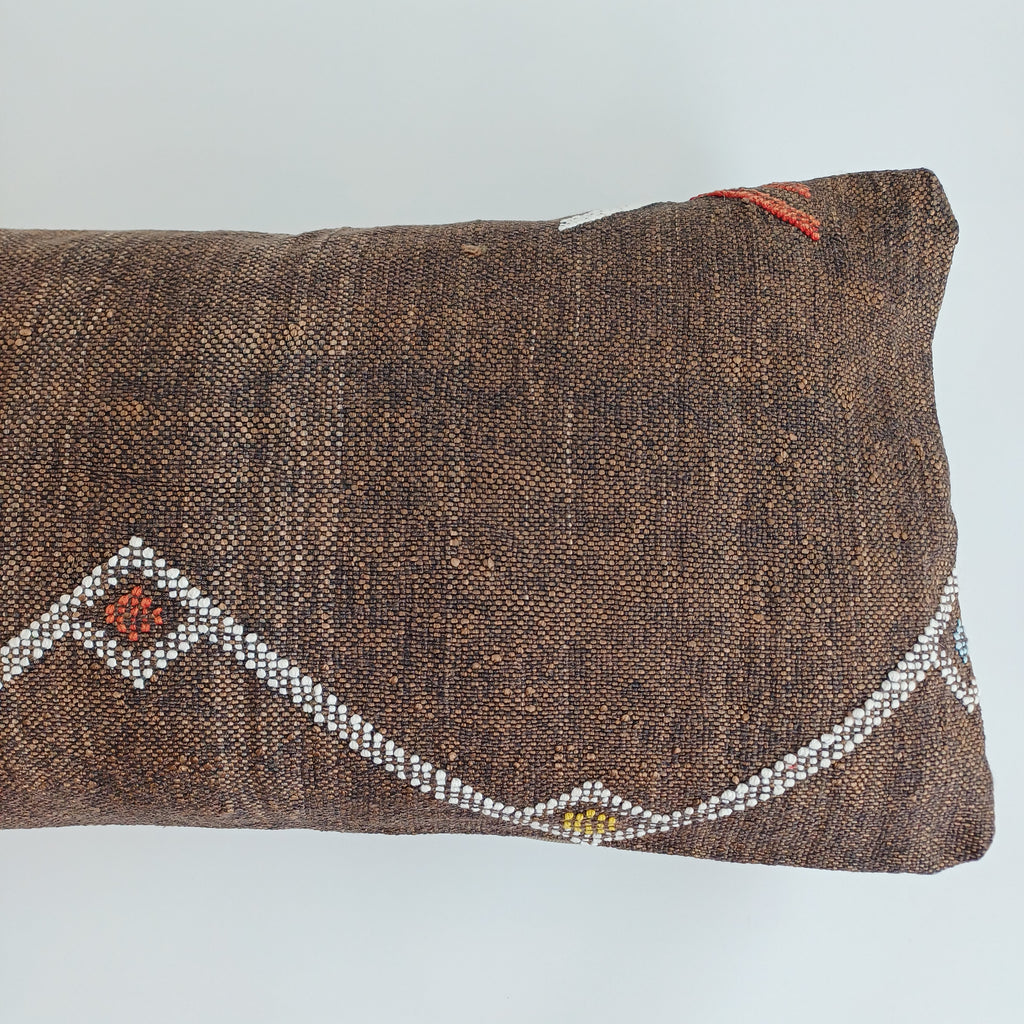 Moroccan Handmade Charcoal Brown Cactus Silk Cushion Cover 24''x12'' / 60x30 CM