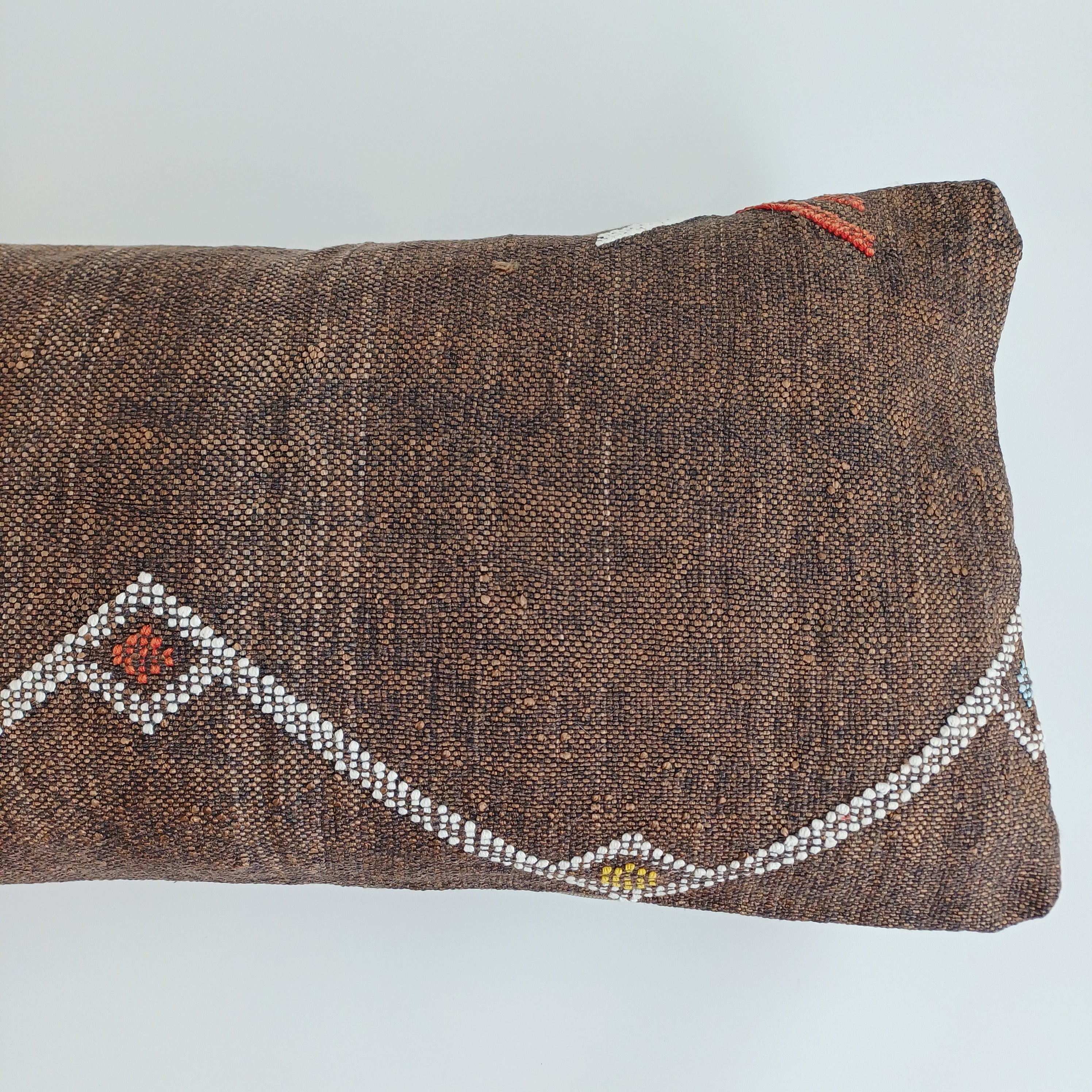 Moroccan Handmade Charcoal Brown Cactus Silk Cushion Cover 24''x12'' / 60x30 CM