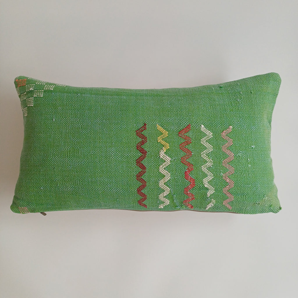 Moroccan Handmade Green Cactus Silk Cushion Cover 24''x12'' / 55x28 CM
