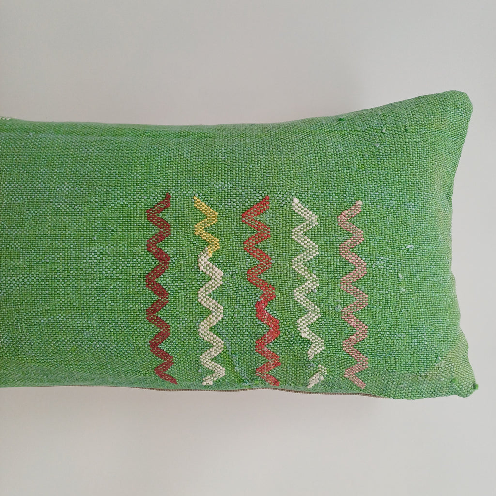 Moroccan Handmade Green Cactus Silk Cushion Cover 24''x12'' / 55x28 CM