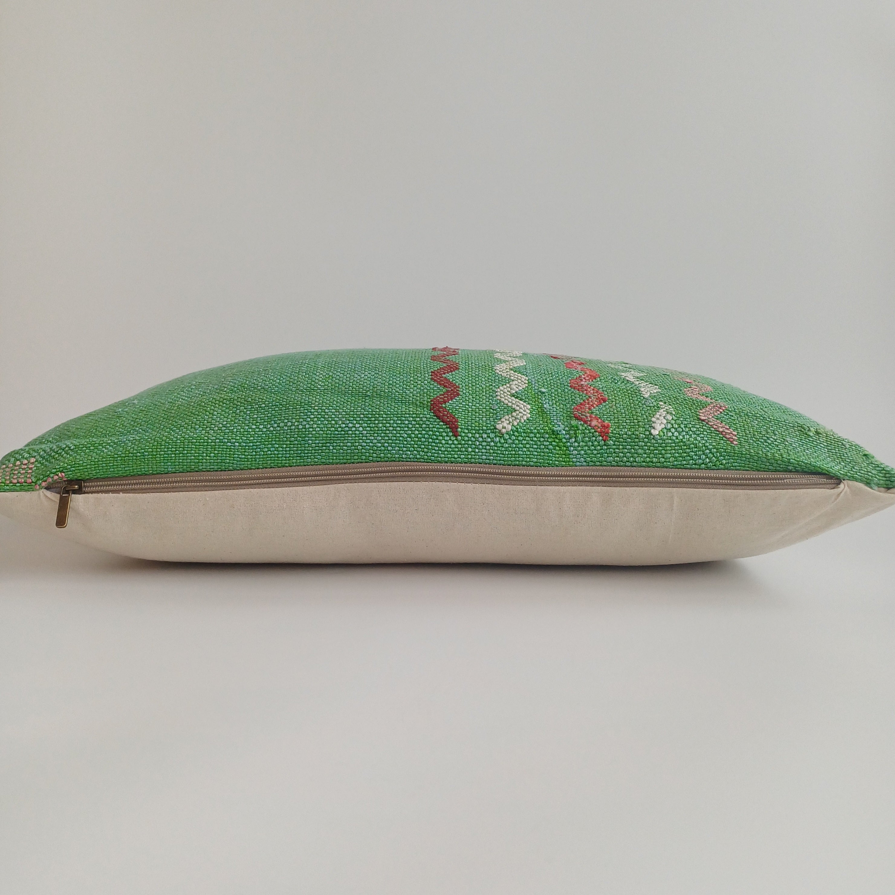 Moroccan Handmade Green Cactus Silk Cushion Cover 24''x12'' / 55x28 CM