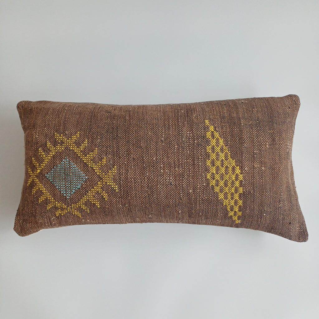 Moroccan Handmade Charcoal Brown Cactus Silk Cushion Cover 24''x12'' / 60x30 CM