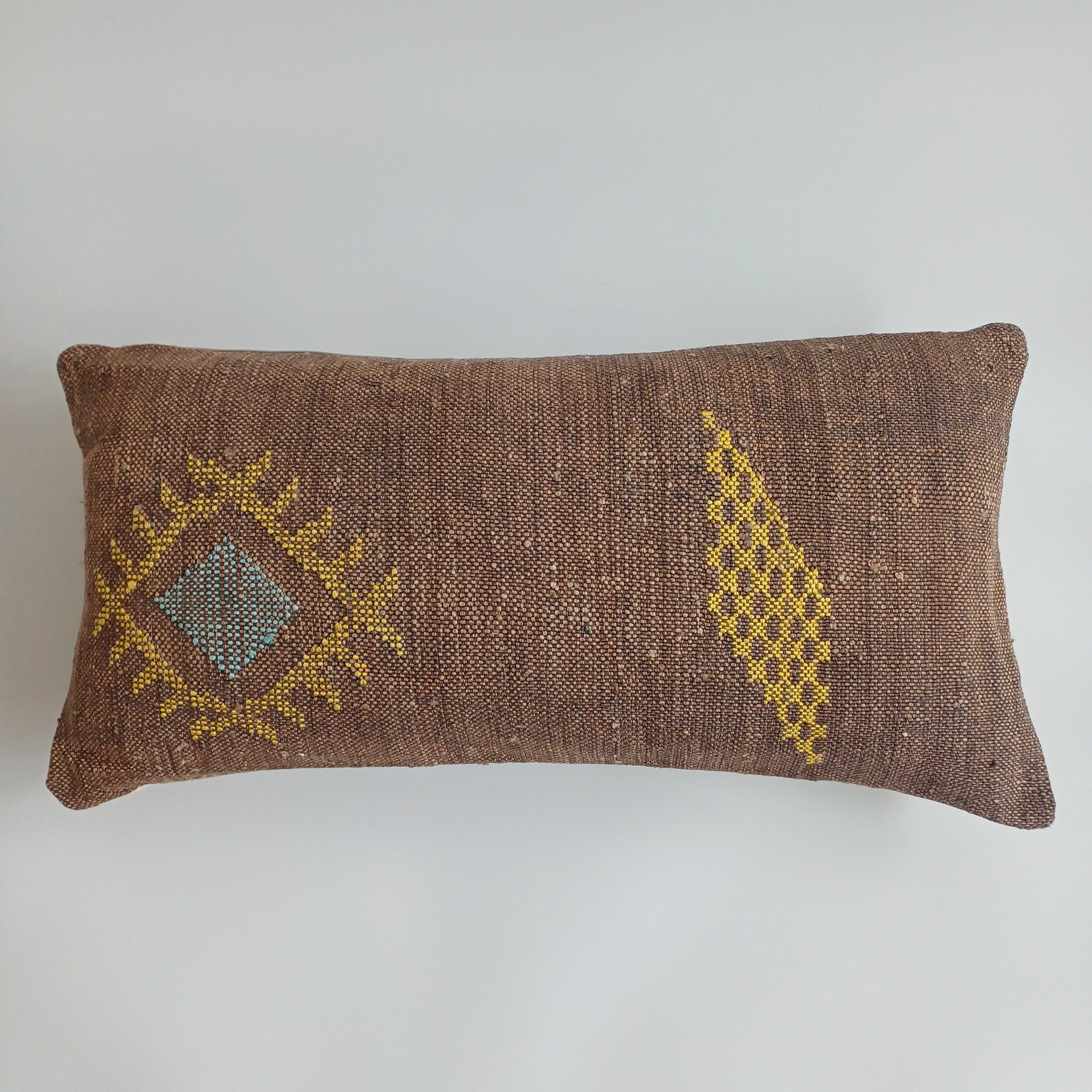Moroccan Handmade Charcoal Brown Cactus Silk Cushion Cover 24''x12'' / 60x30 CM