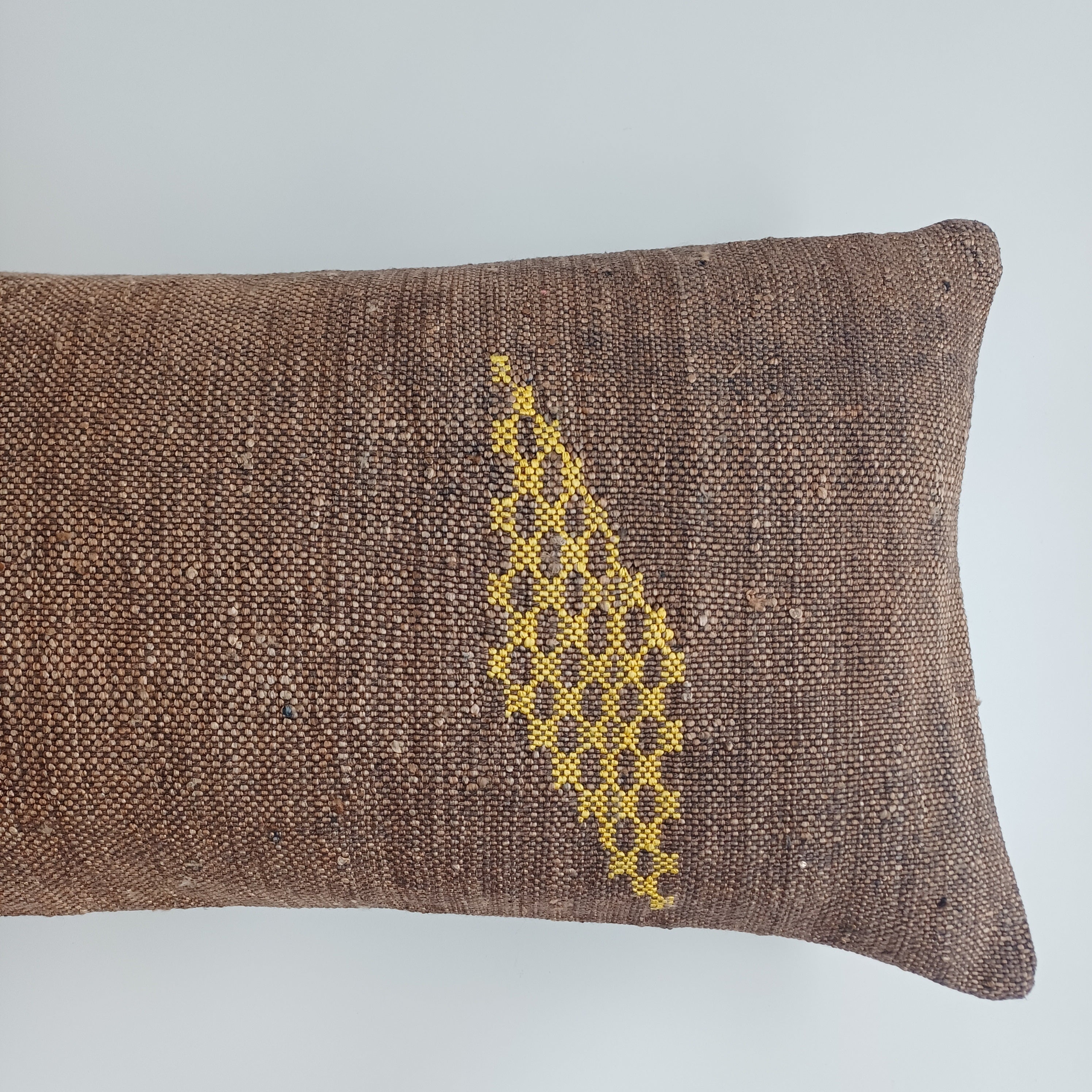 Moroccan Handmade Charcoal Brown Cactus Silk Cushion Cover 24''x12'' / 60x30 CM