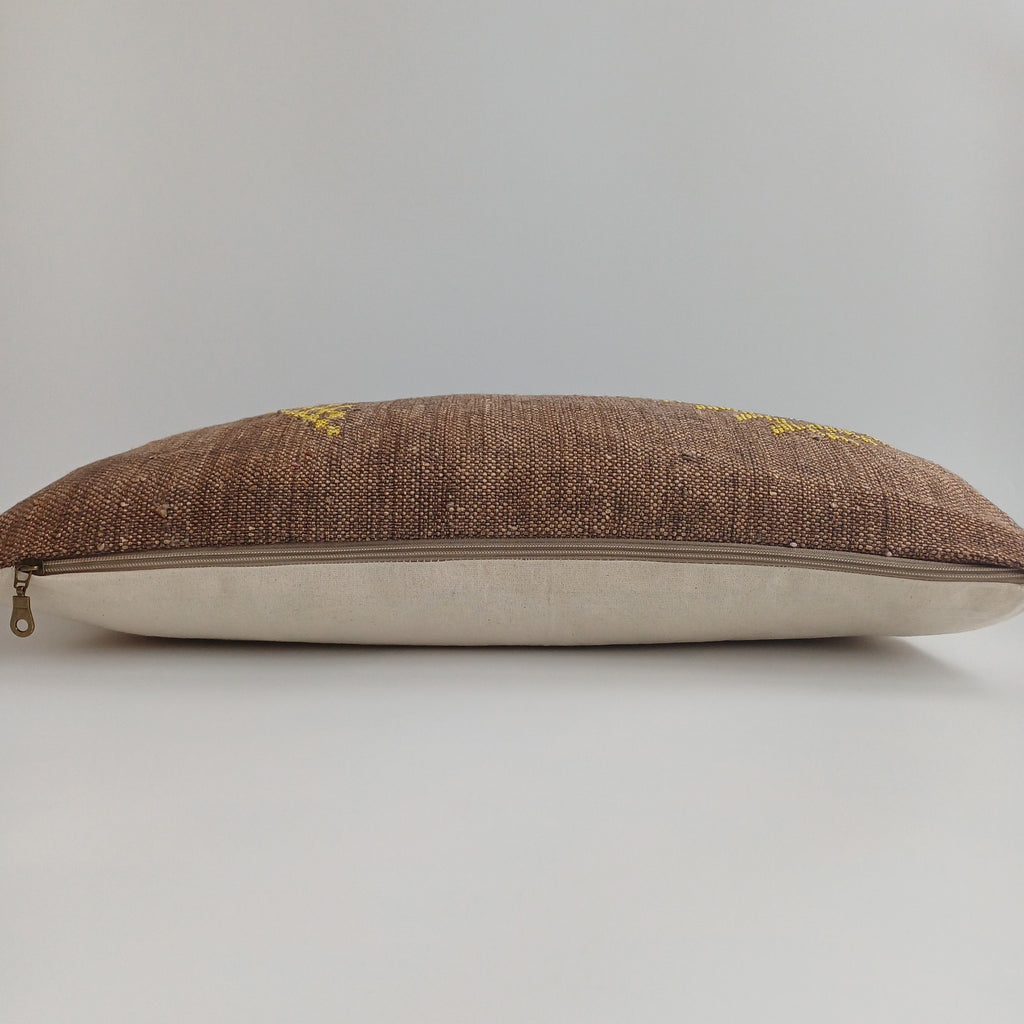 Moroccan Handmade Charcoal Brown Cactus Silk Cushion Cover 24''x12'' / 60x30 CM