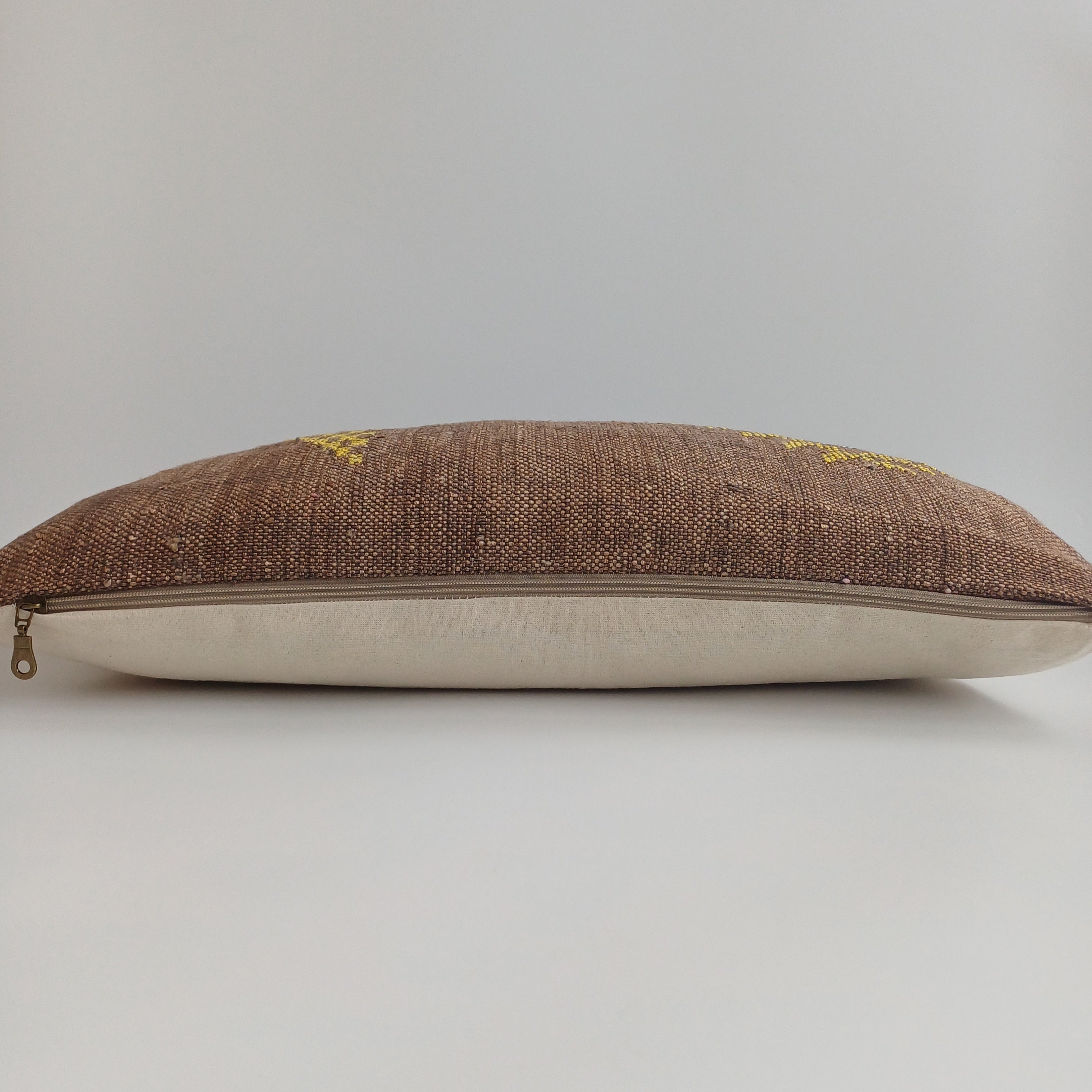 Moroccan Handmade Charcoal Brown Cactus Silk Cushion Cover 24''x12'' / 60x30 CM