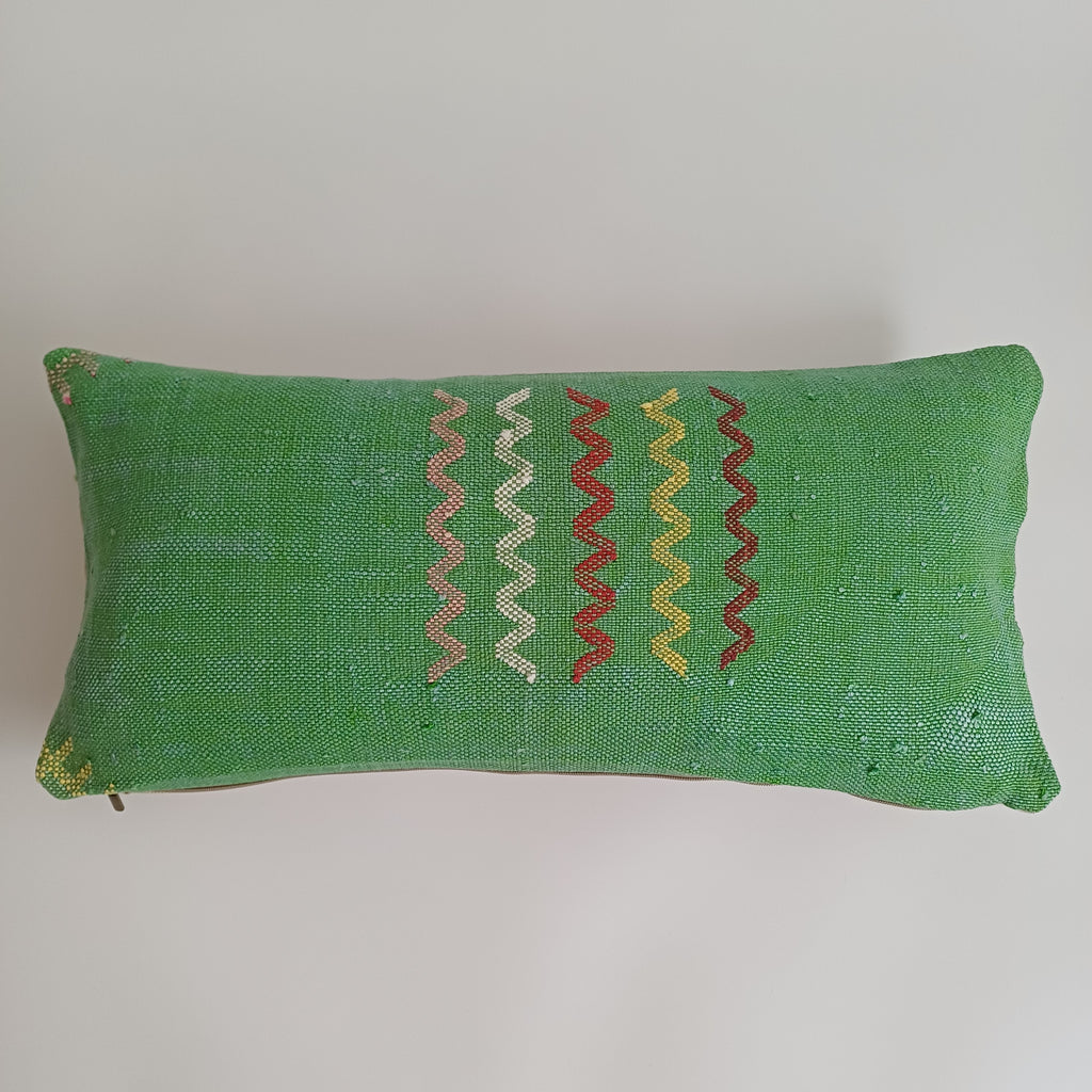 Moroccan Handmade Green Cactus Silk Cushion Cover 24''x12'' / 55x28 CM