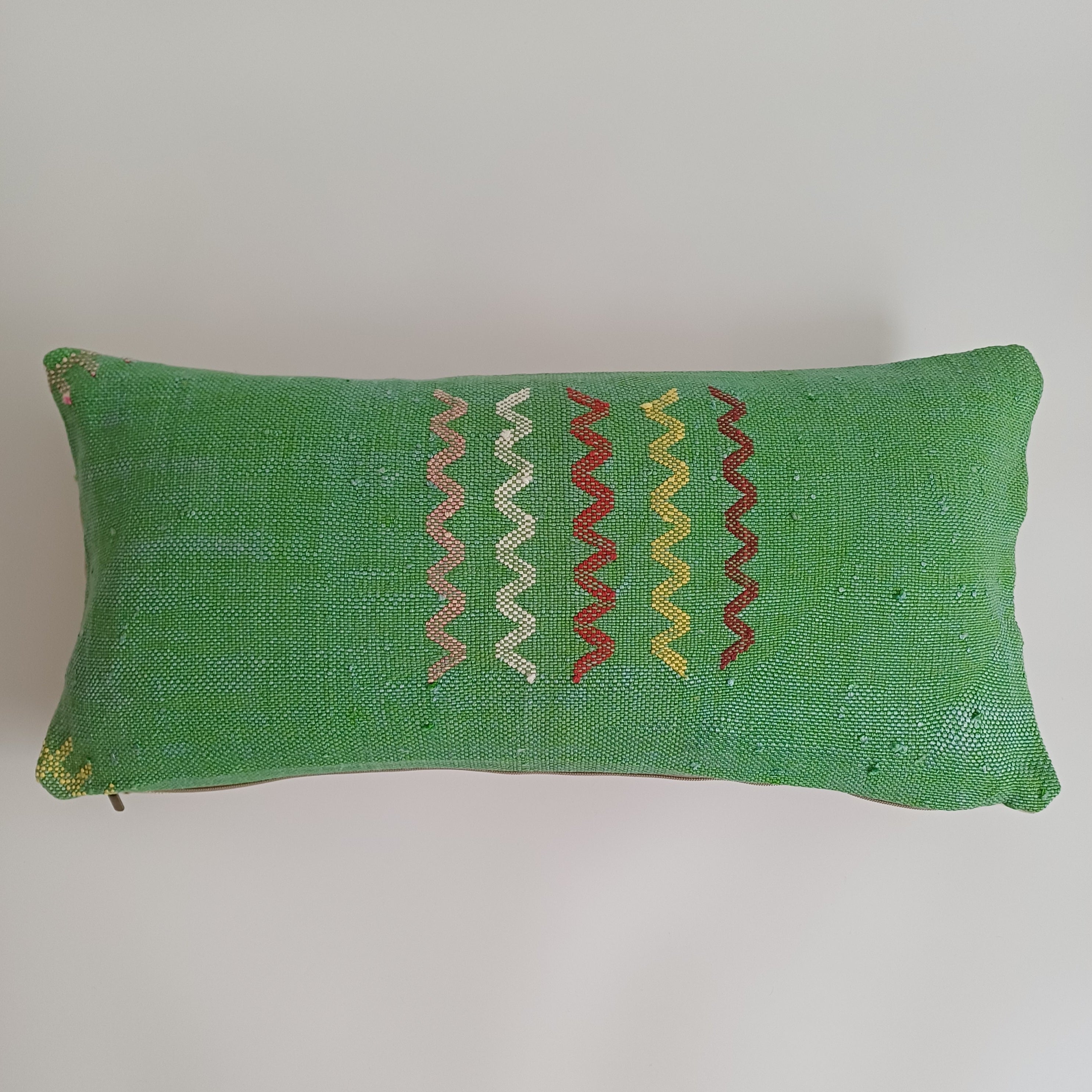 Moroccan Handmade Green Cactus Silk Cushion Cover 24''x12'' / 55x28 CM