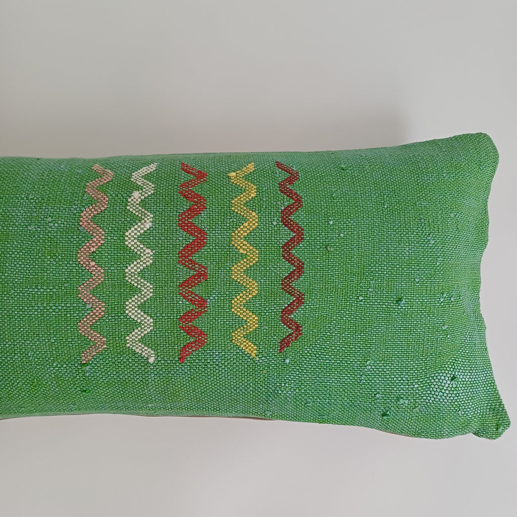 Moroccan Handmade Green Cactus Silk Cushion Cover 24''x12'' / 55x28 CM