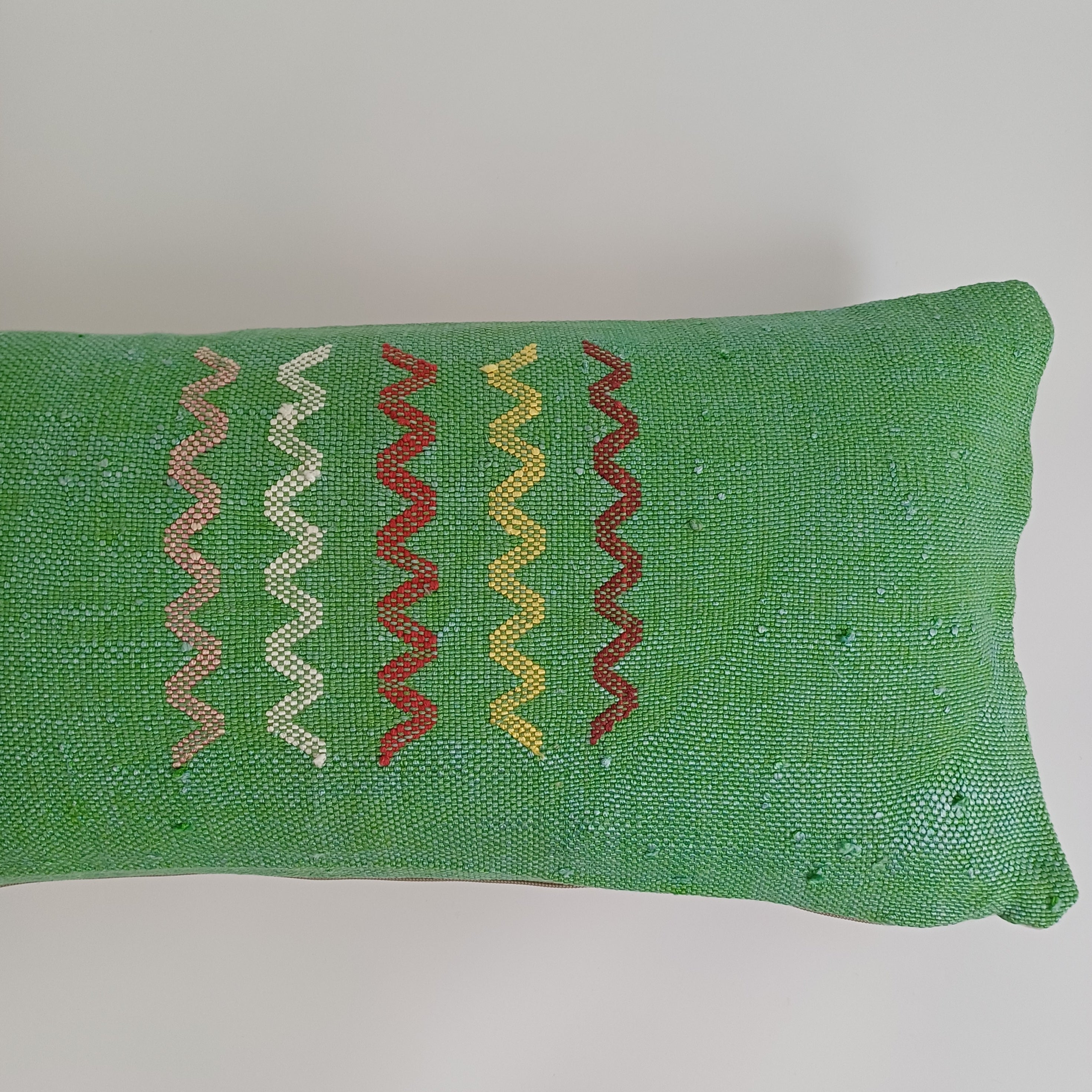 Moroccan Handmade Green Cactus Silk Cushion Cover 24''x12'' / 55x28 CM