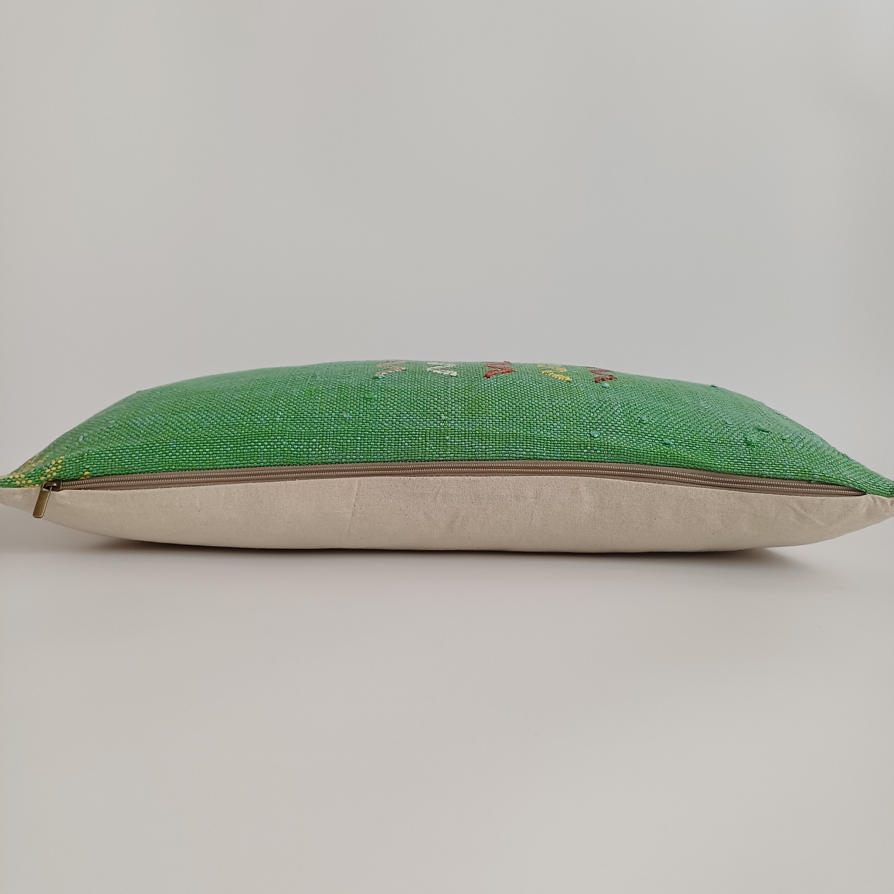 Moroccan Handmade Green Cactus Silk Cushion Cover 24''x12'' / 55x28 CM