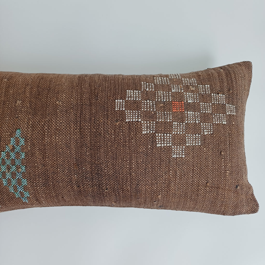 Moroccan Handmade Charcoal Brown Cactus Silk Cushion Cover 24''x12'' / 60x30 CM