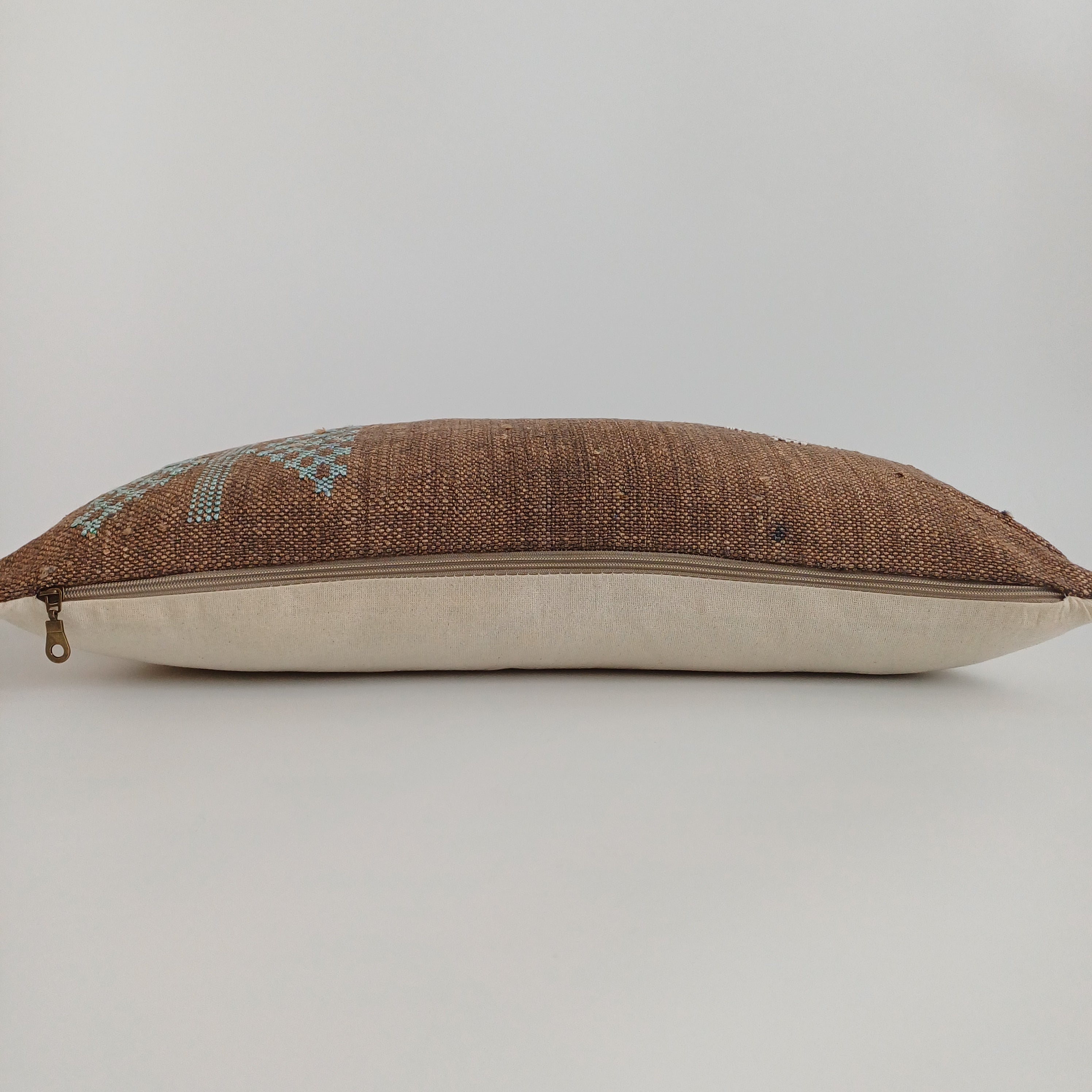 Moroccan Handmade Charcoal Brown Cactus Silk Cushion Cover 24''x12'' / 60x30 CM