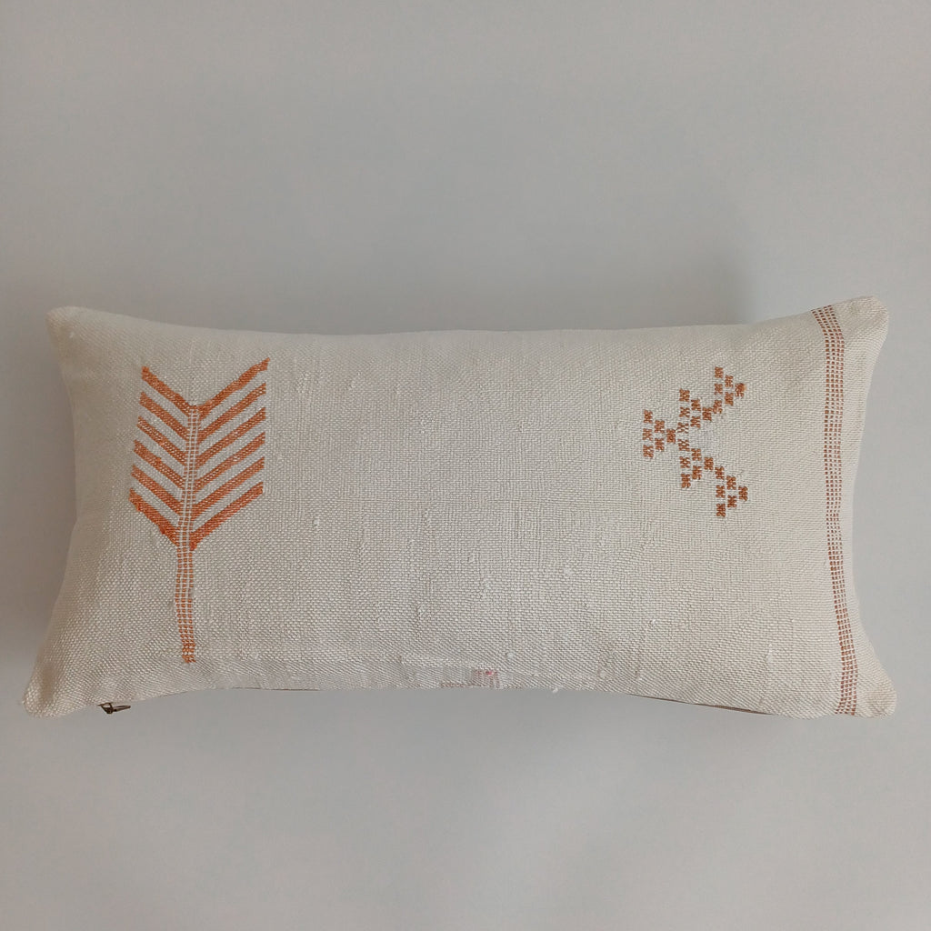 Moroccan Handmade White Cactus Silk Cushion Cover 24''x12'' / 60x30 CM