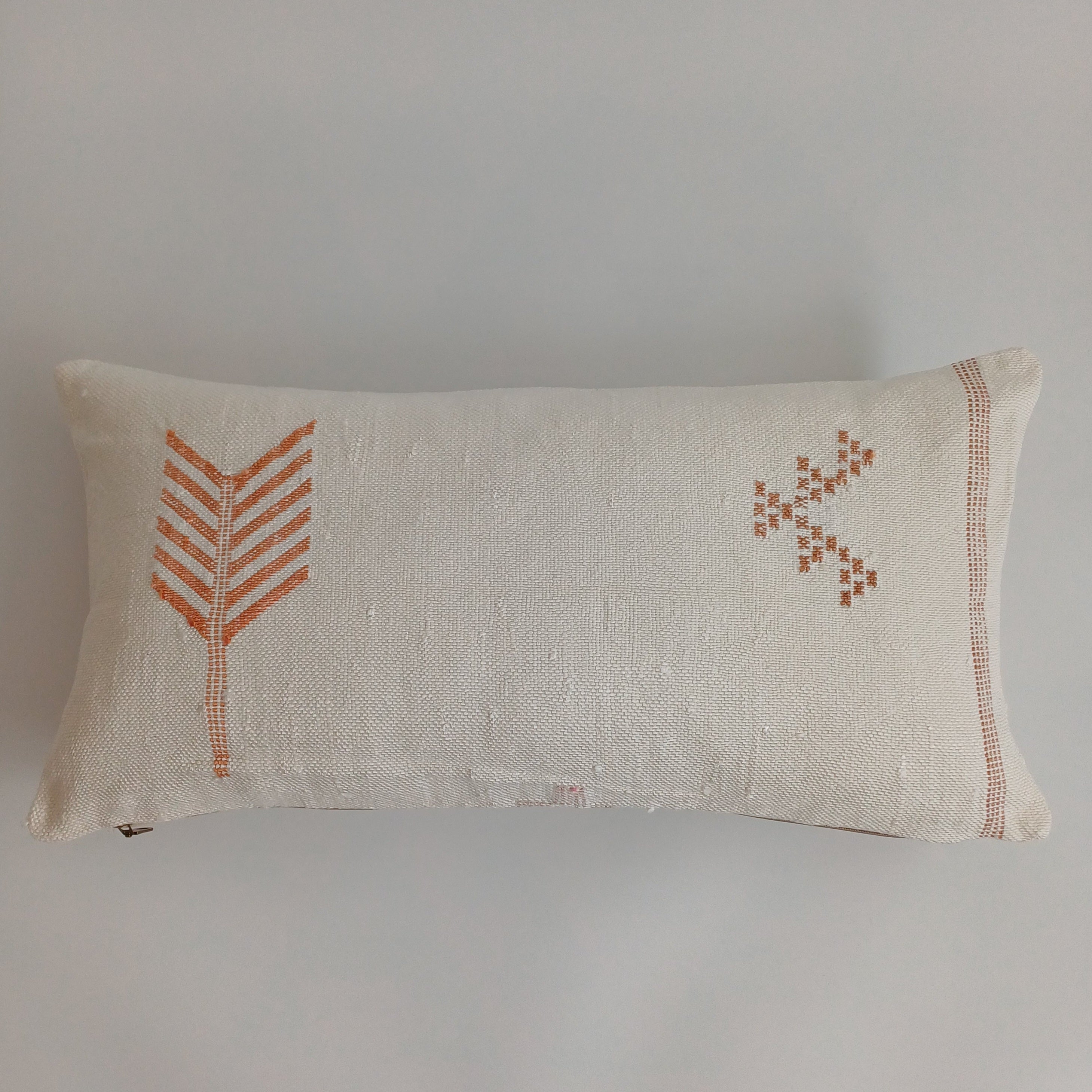 Moroccan Handmade White Cactus Silk Cushion Cover 24''x12'' / 60x30 CM